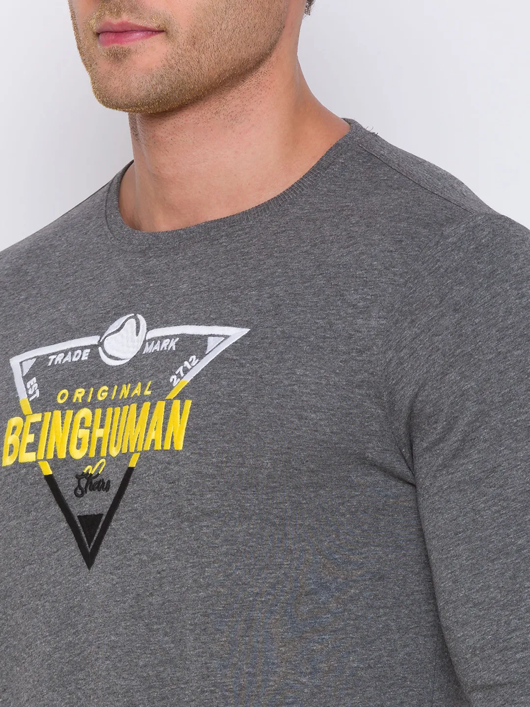 Grey Regular Fit Men's Long Sleeves T-Shirt by Being Human Clothing - Image 5