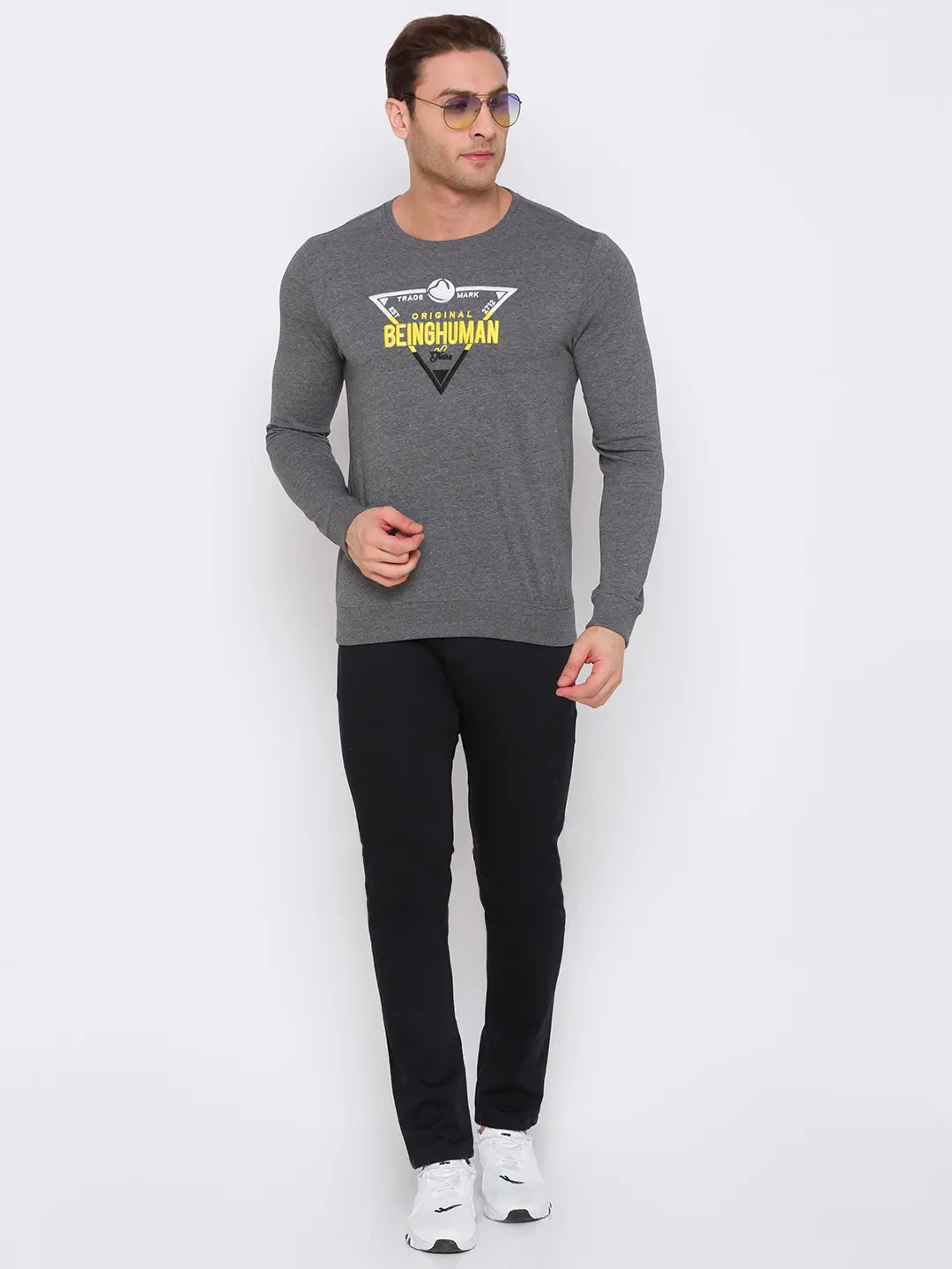 Grey Regular Fit Men's Long Sleeves T-Shirt by Being Human Clothing - Image 6