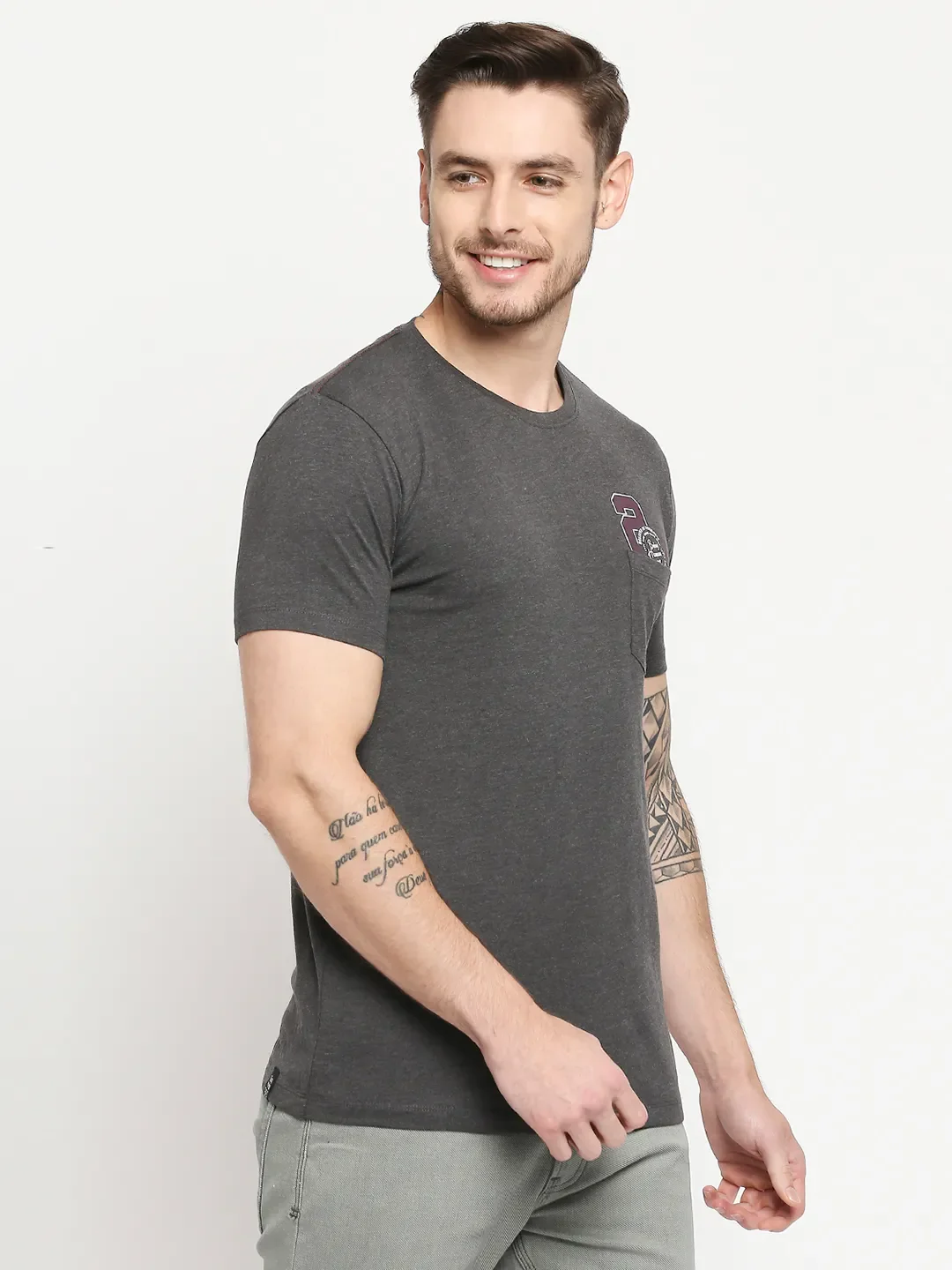 Grey Regular Fit Men's Short Sleeves T-Shirt by Being Human Clothing - Image 5