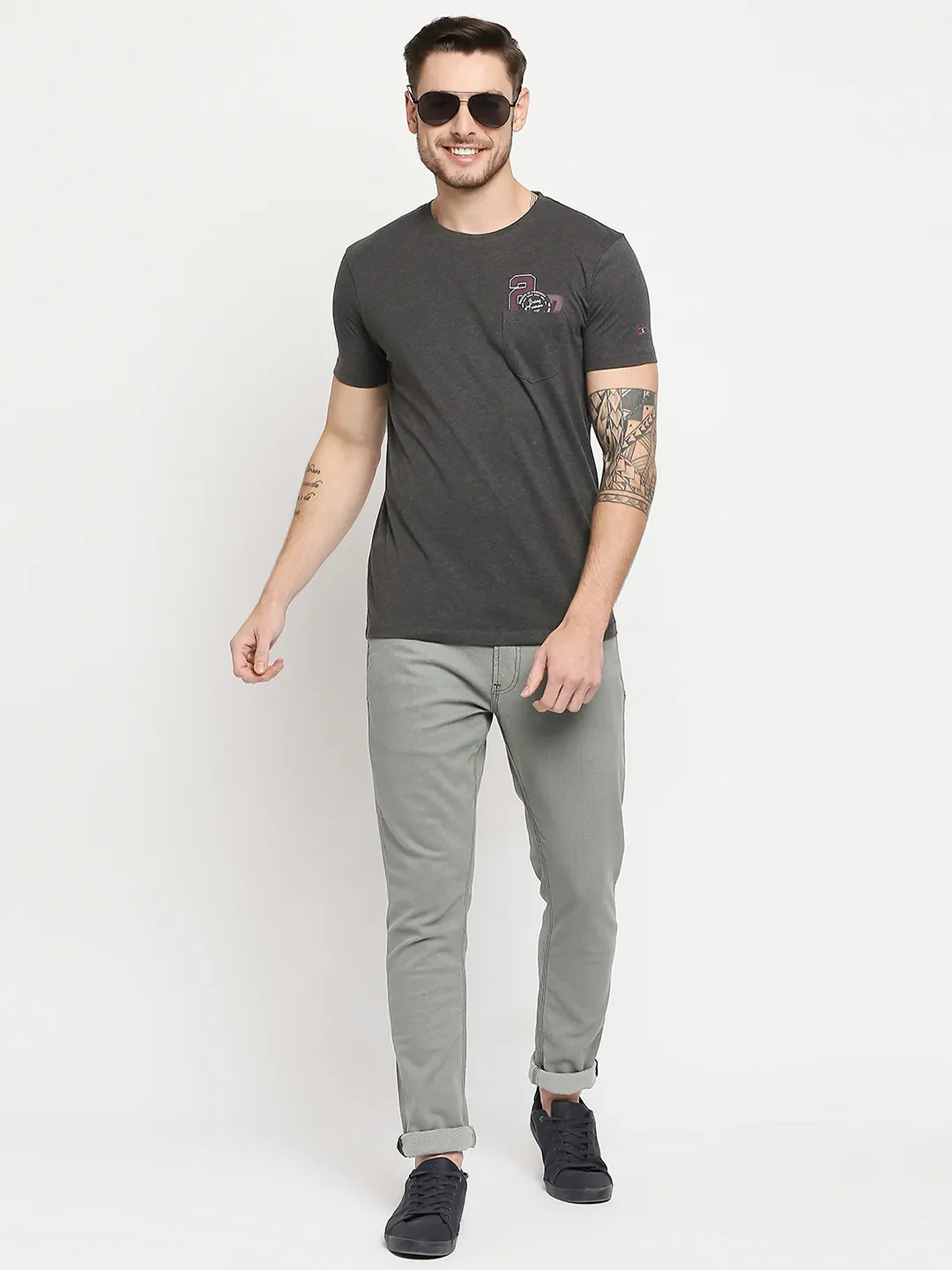 Grey Regular Fit Men's Short Sleeves T-Shirt by Being Human Clothing - Image 6