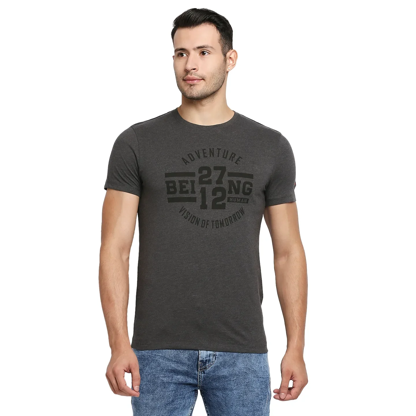 Grey Regular Fit Men's Short Sleeves T-Shirt by Being Human Clothing