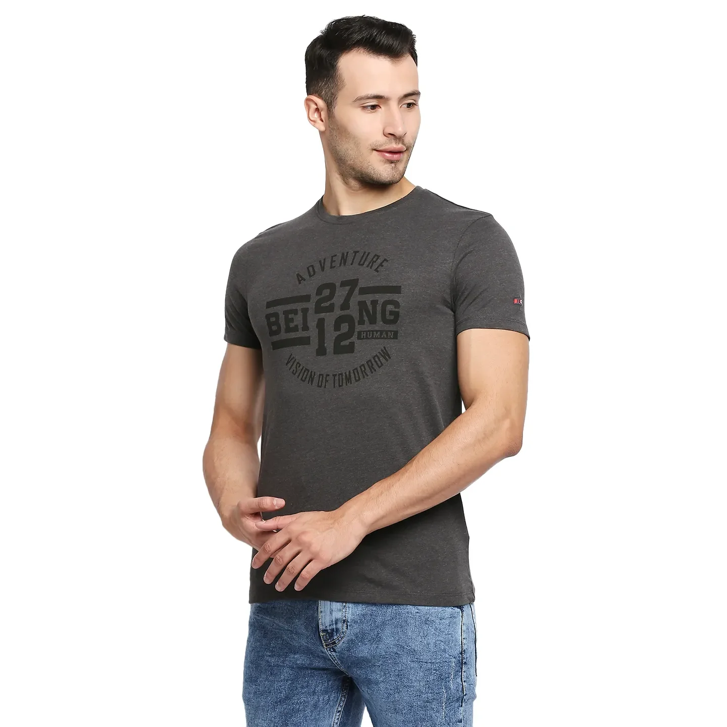 Grey Regular Fit Men's Short Sleeves T-Shirt by Being Human Clothing - Image 2