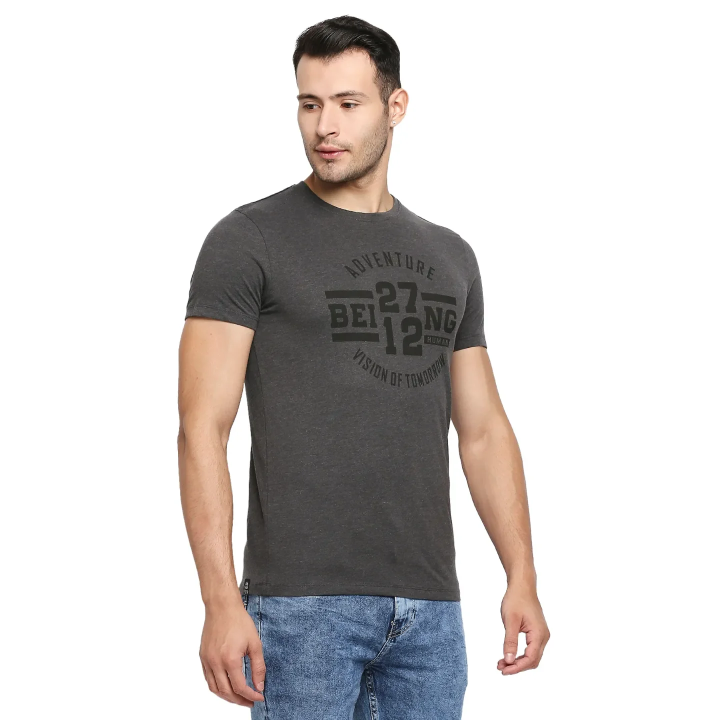 Grey Regular Fit Men's Short Sleeves T-Shirt by Being Human Clothing - Image 3