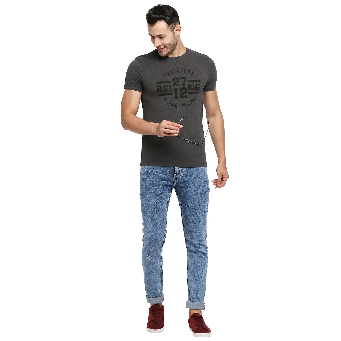 Grey Regular Fit Men's Short Sleeves T-Shirt by Being Human Clothing - Image 6