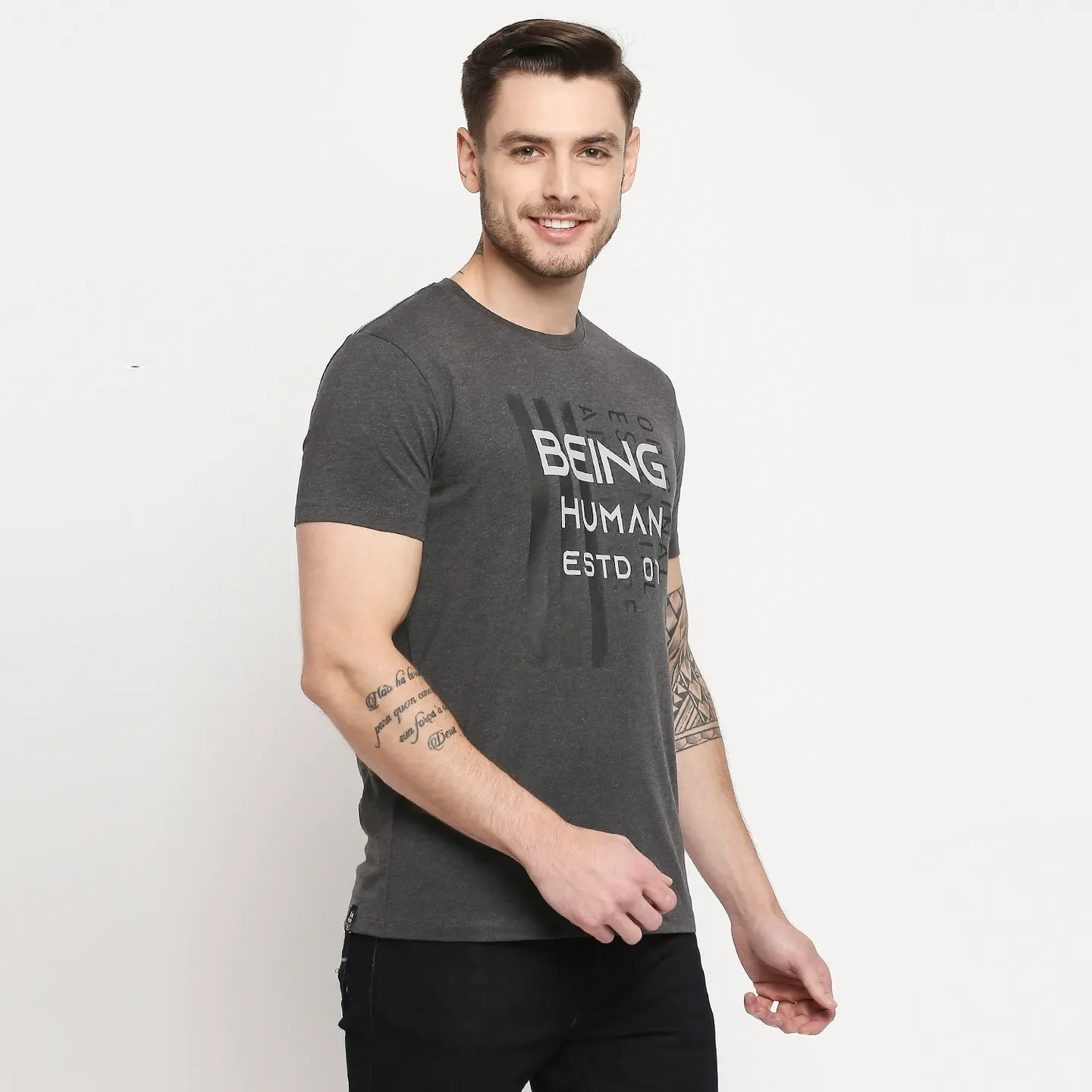 Grey Regular Fit Men's Short Sleeves T-Shirt by Being Human Clothing - Image 3