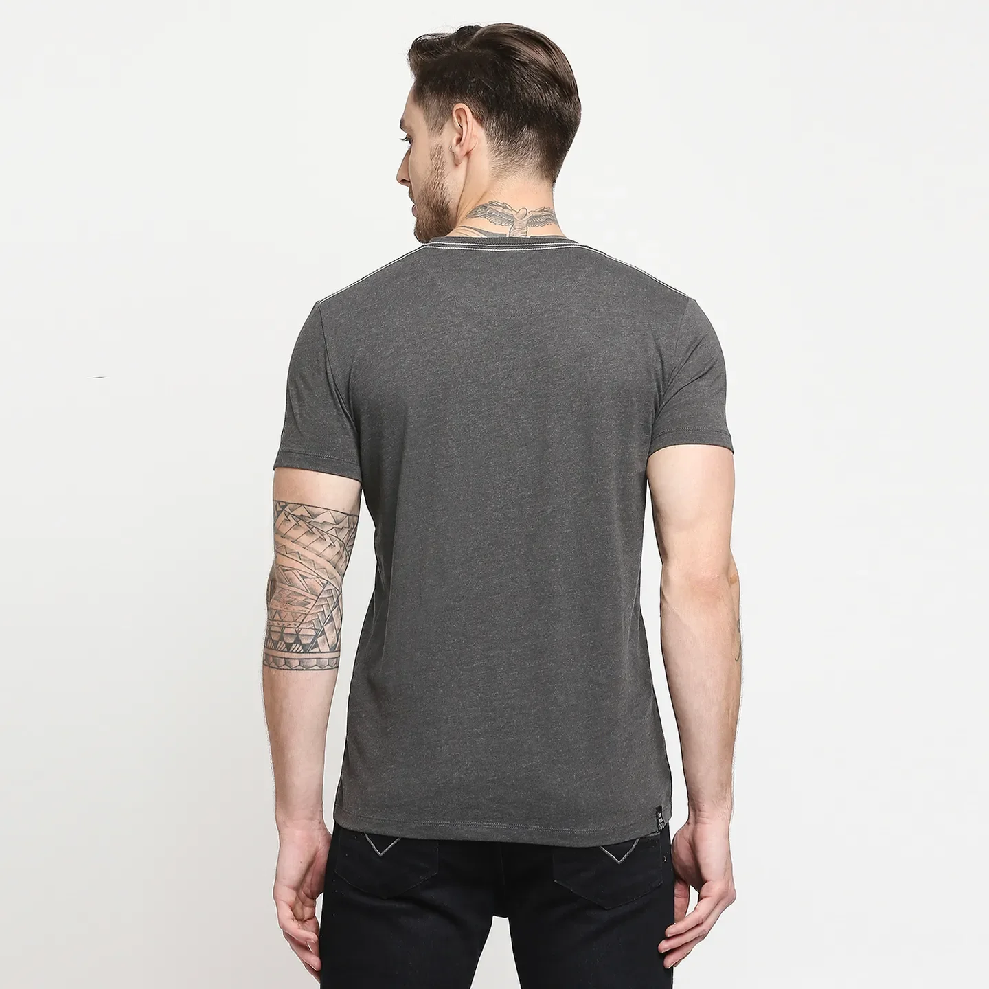 Grey Regular Fit Men's Short Sleeves T-Shirt by Being Human Clothing - Image 4