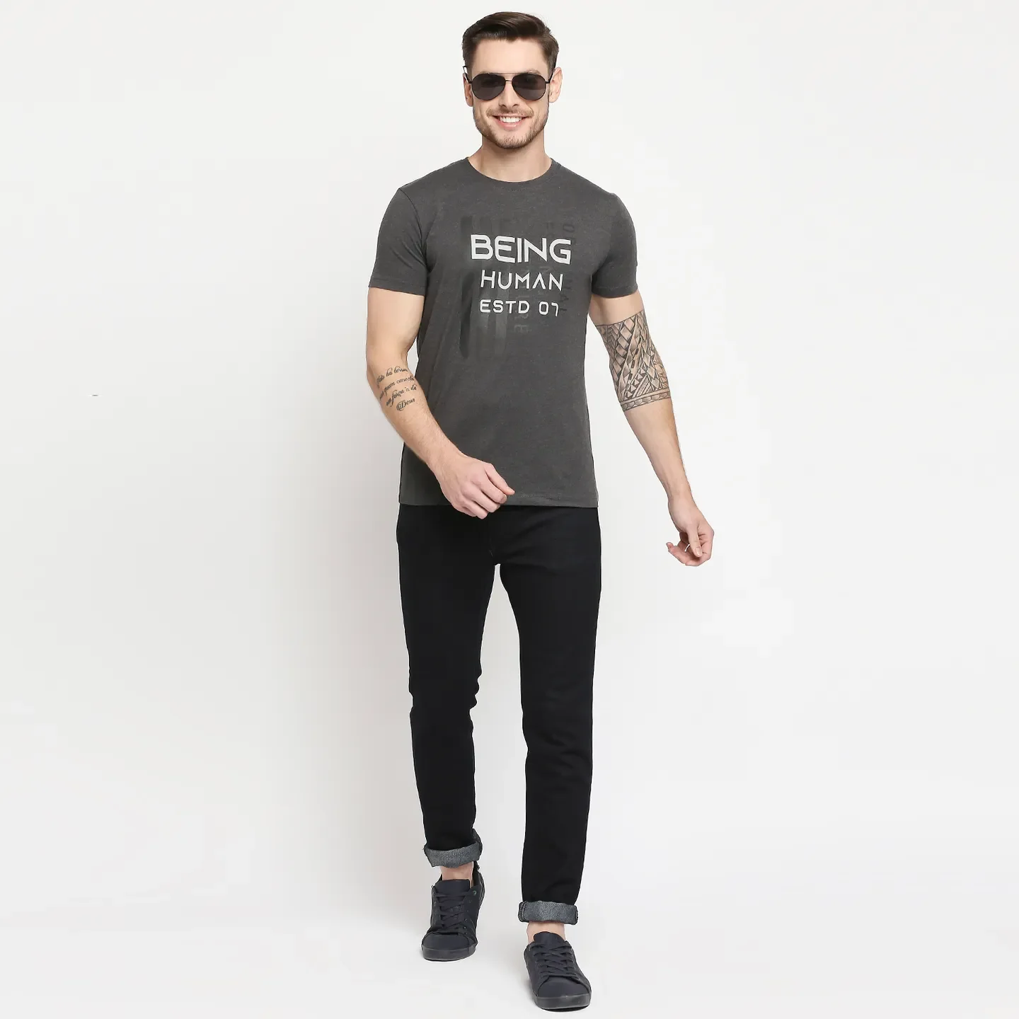 Grey Regular Fit Men's Short Sleeves T-Shirt by Being Human Clothing - Image 6