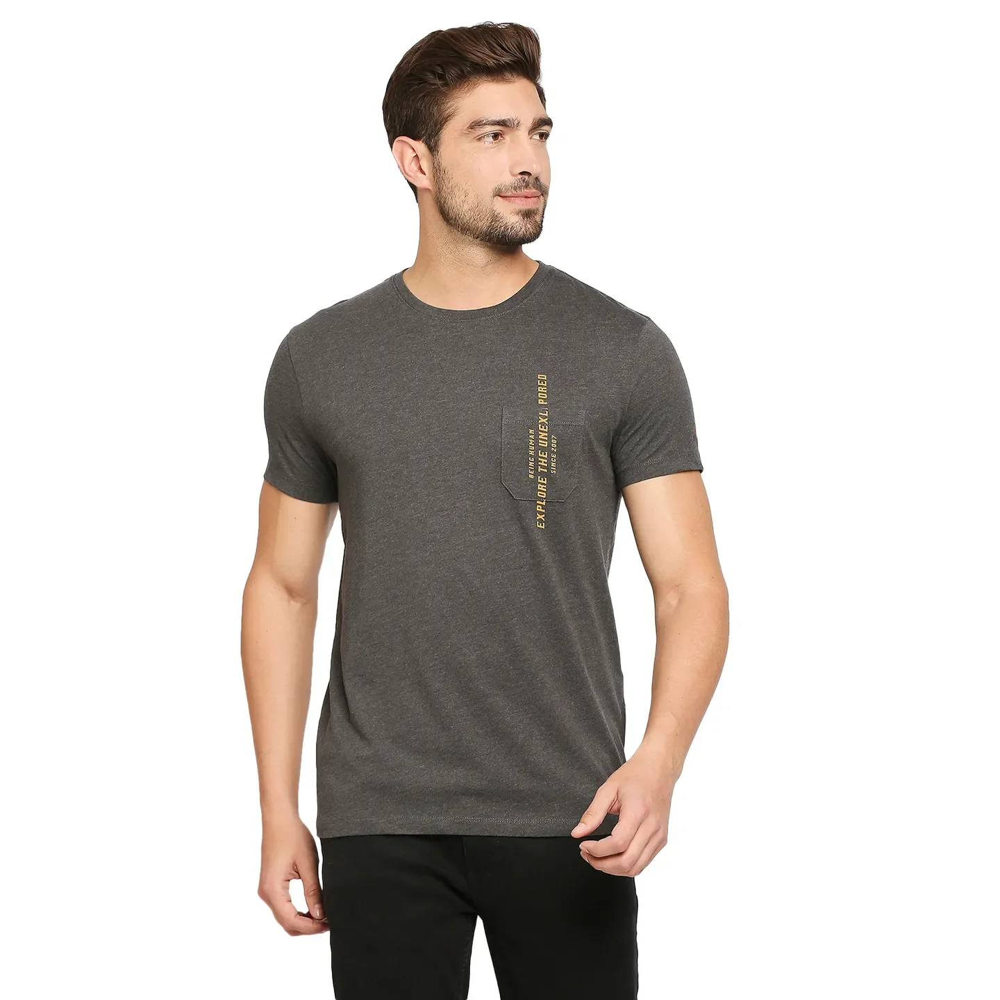 Grey Regular Fit Men's Short Sleeves T-Shirt by Being Human Clothing