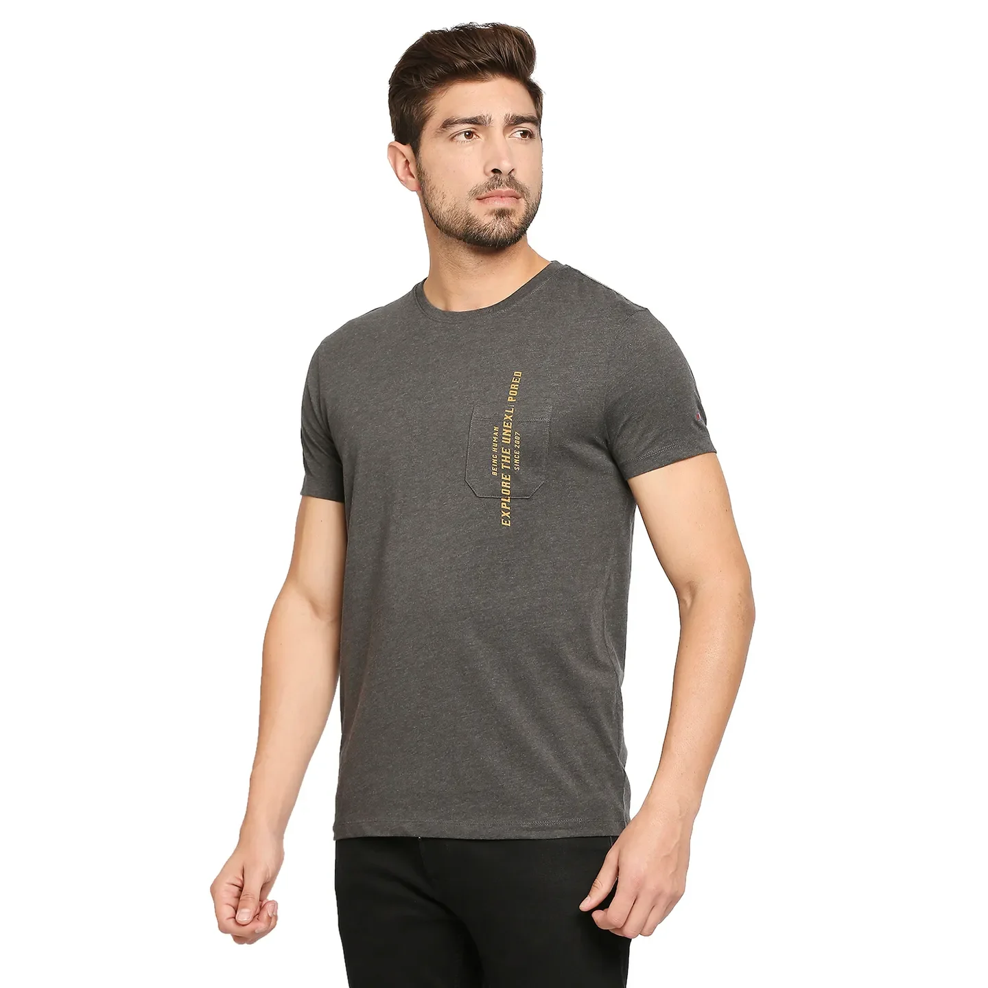 Grey Regular Fit Men's Short Sleeves T-Shirt by Being Human Clothing - Image 3