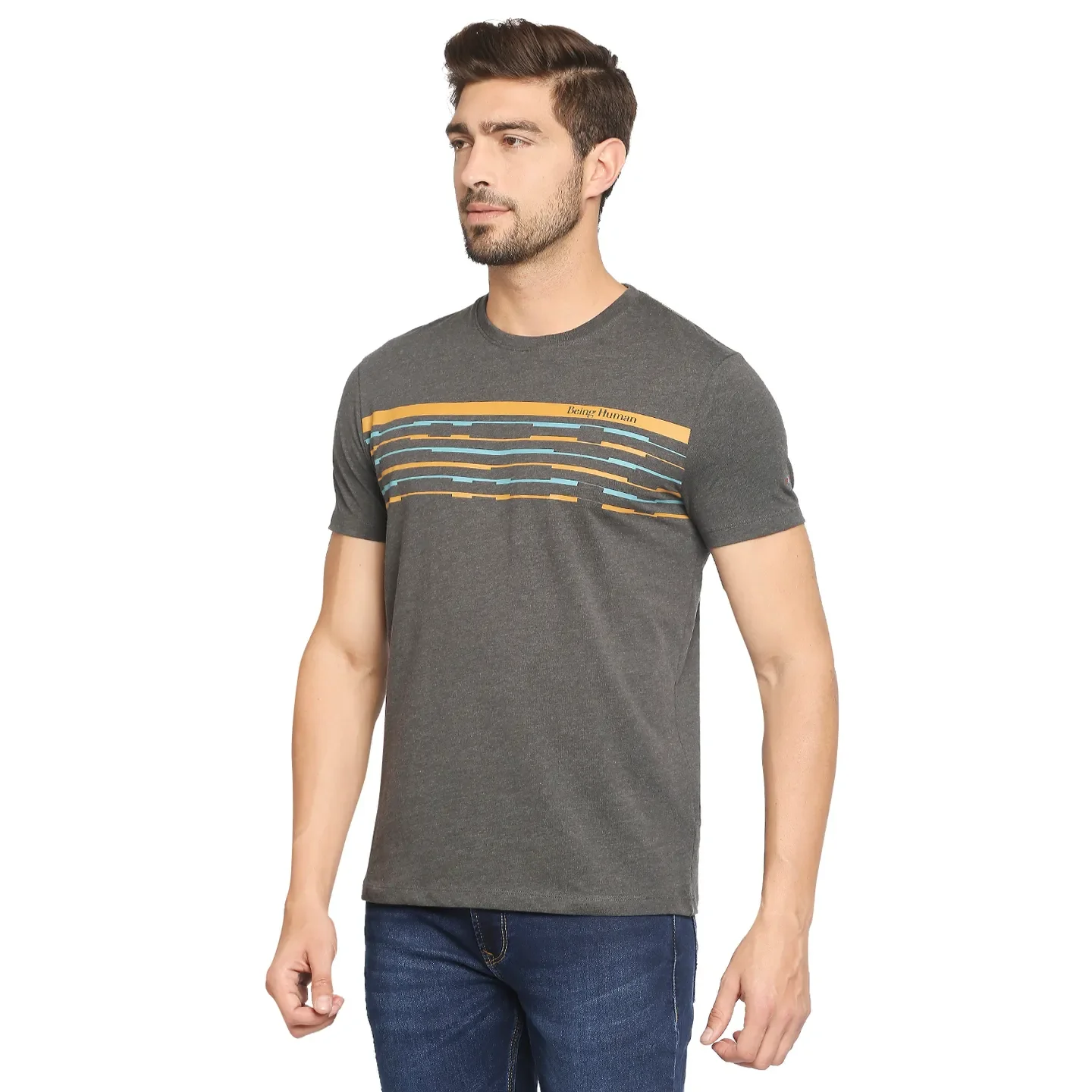 Grey Regular Fit Men's Short Sleeves T-Shirt by Being Human Clothing - Image 3