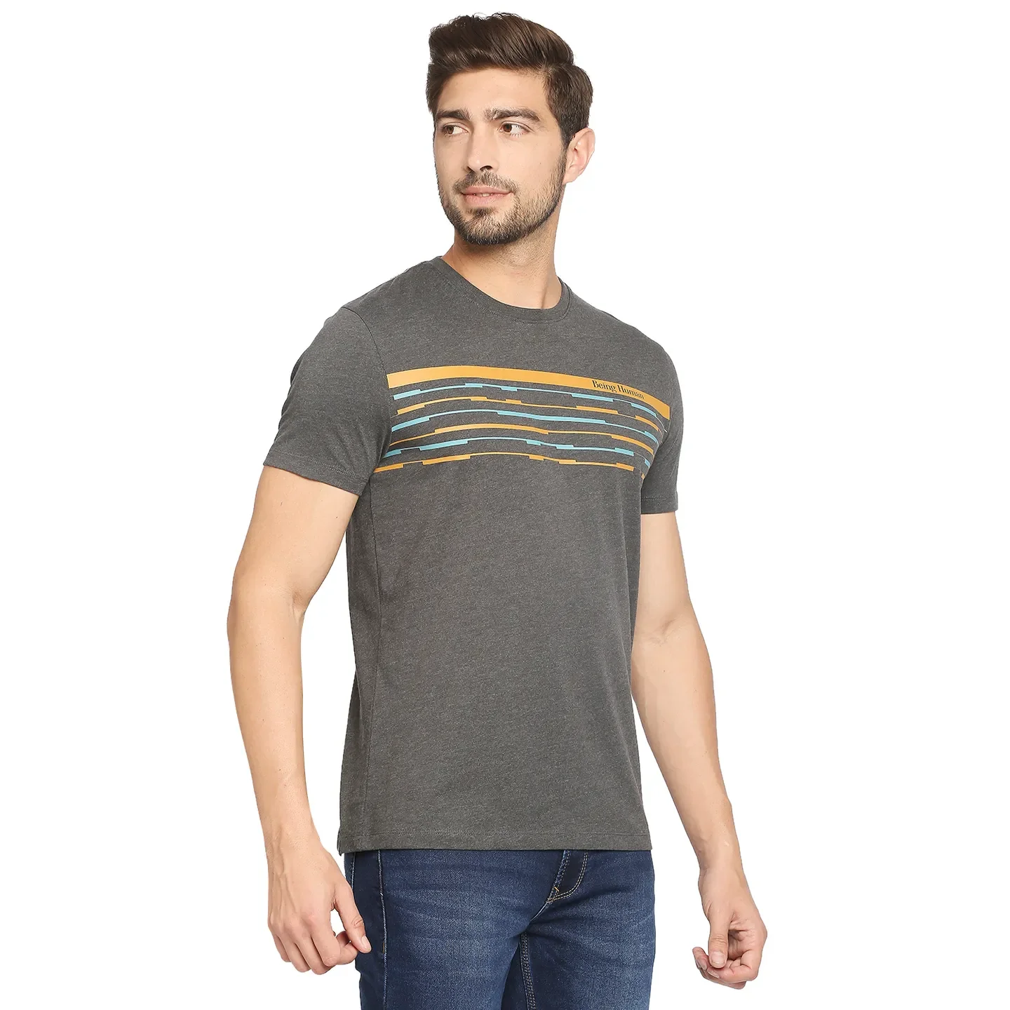 Grey Regular Fit Men's Short Sleeves T-Shirt by Being Human Clothing - Image 5