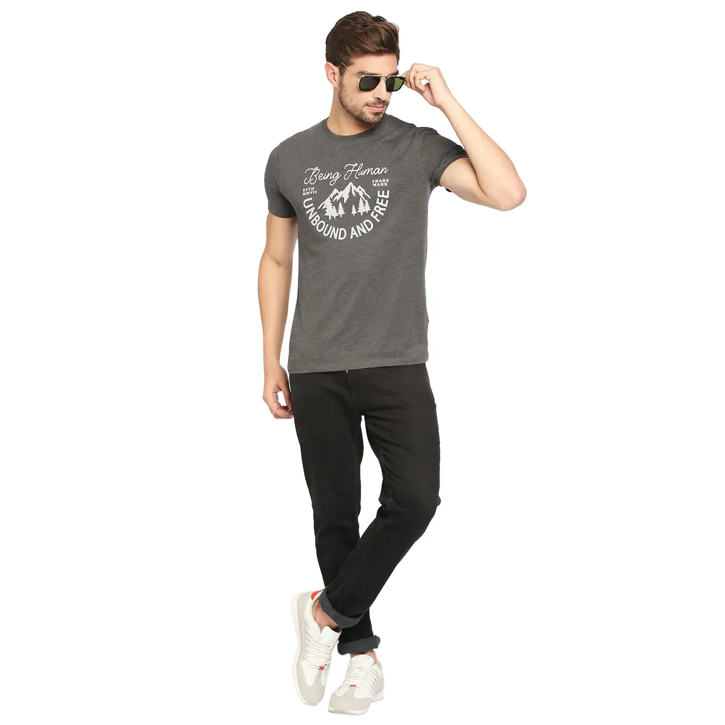 Grey Regular Fit Men's Short Sleeves T-Shirt by Being Human Clothing - Image 6