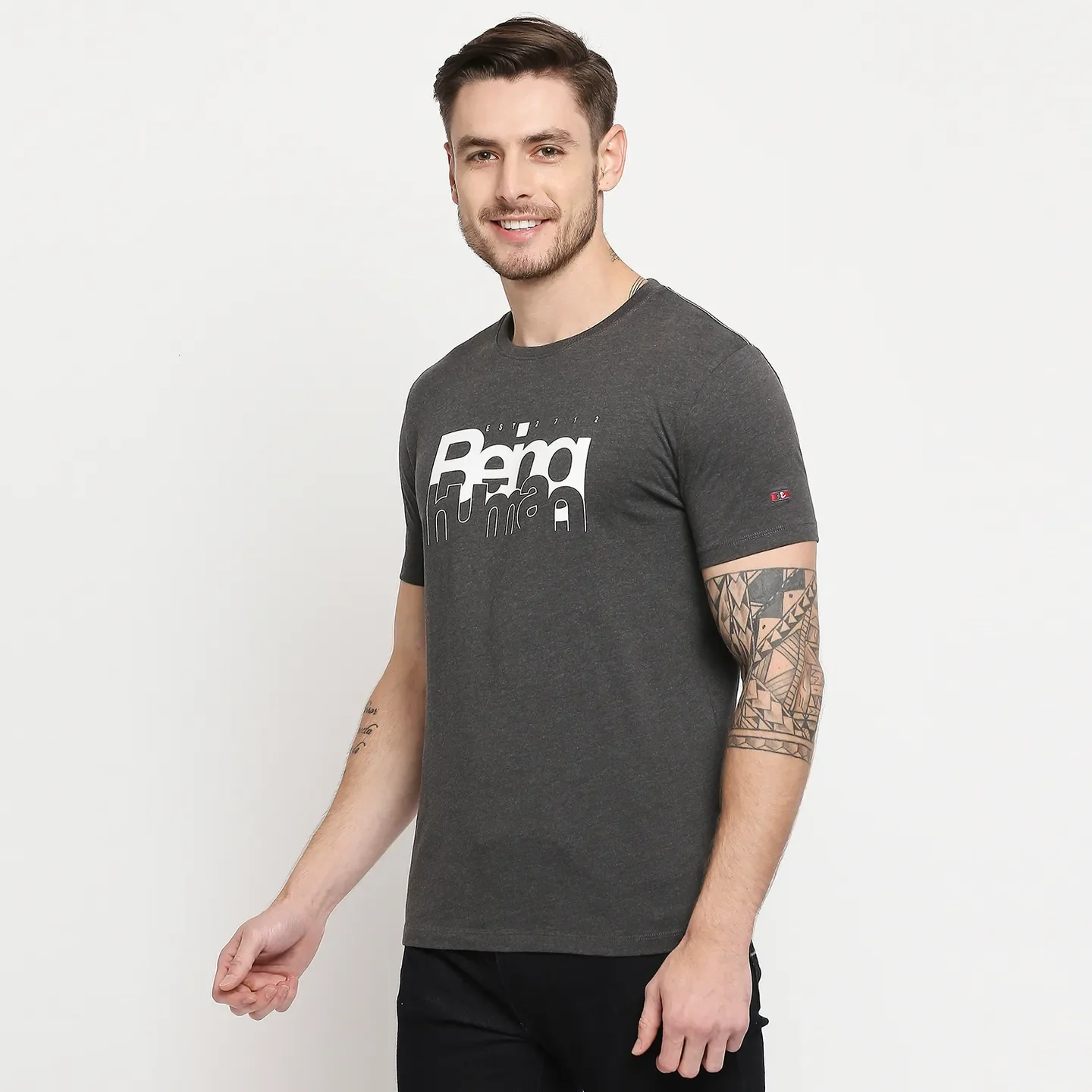 Grey Regular Fit Men's Short Sleeves T-Shirt by Being Human Clothing - Image 2