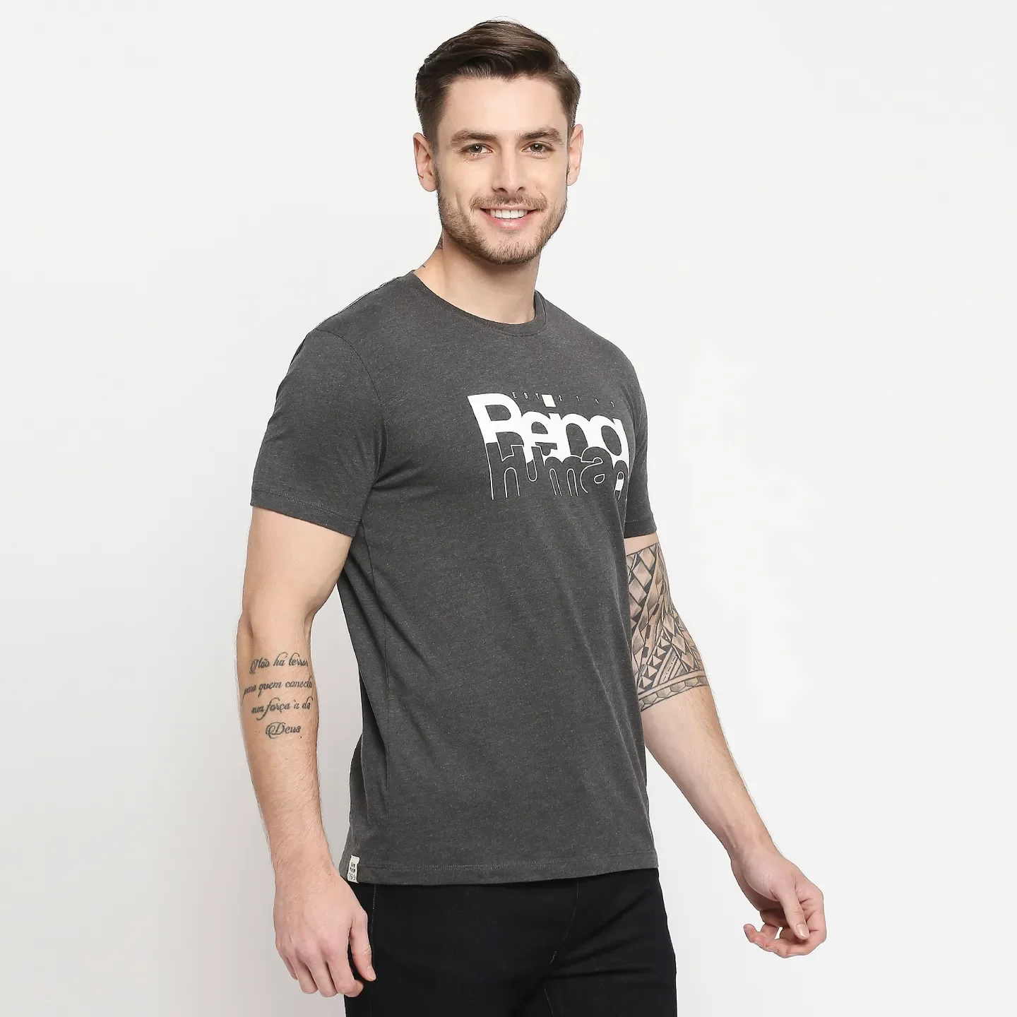 Grey Regular Fit Men's Short Sleeves T-Shirt by Being Human Clothing - Image 3