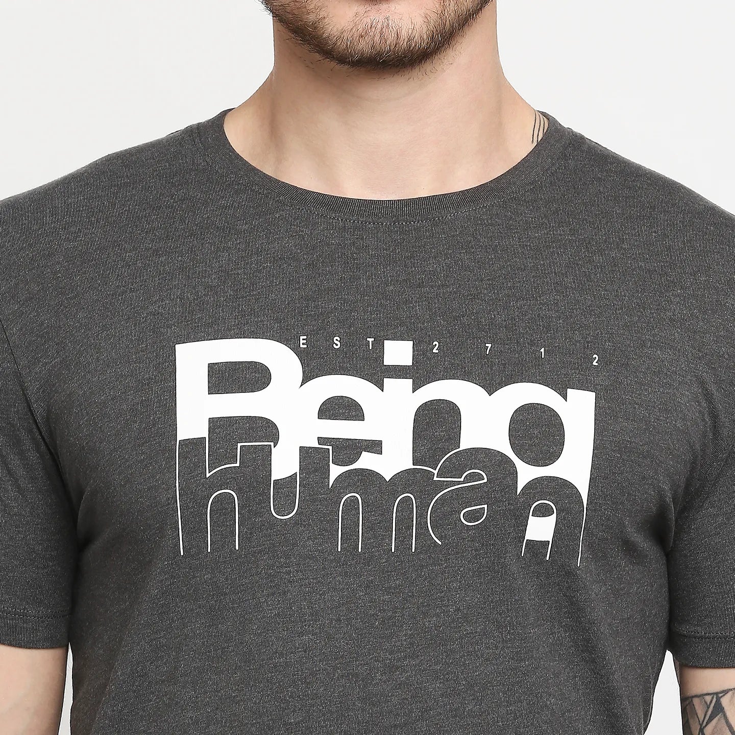 Grey Regular Fit Men's Short Sleeves T-Shirt by Being Human Clothing - Image 5