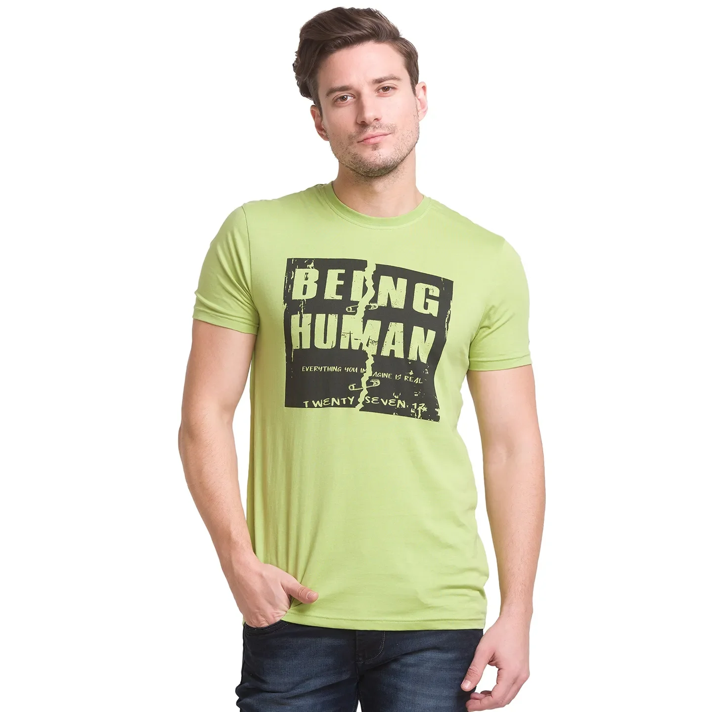 Green Regular Fit Men's Short Sleeves T-Shirt by Being Human Clothing