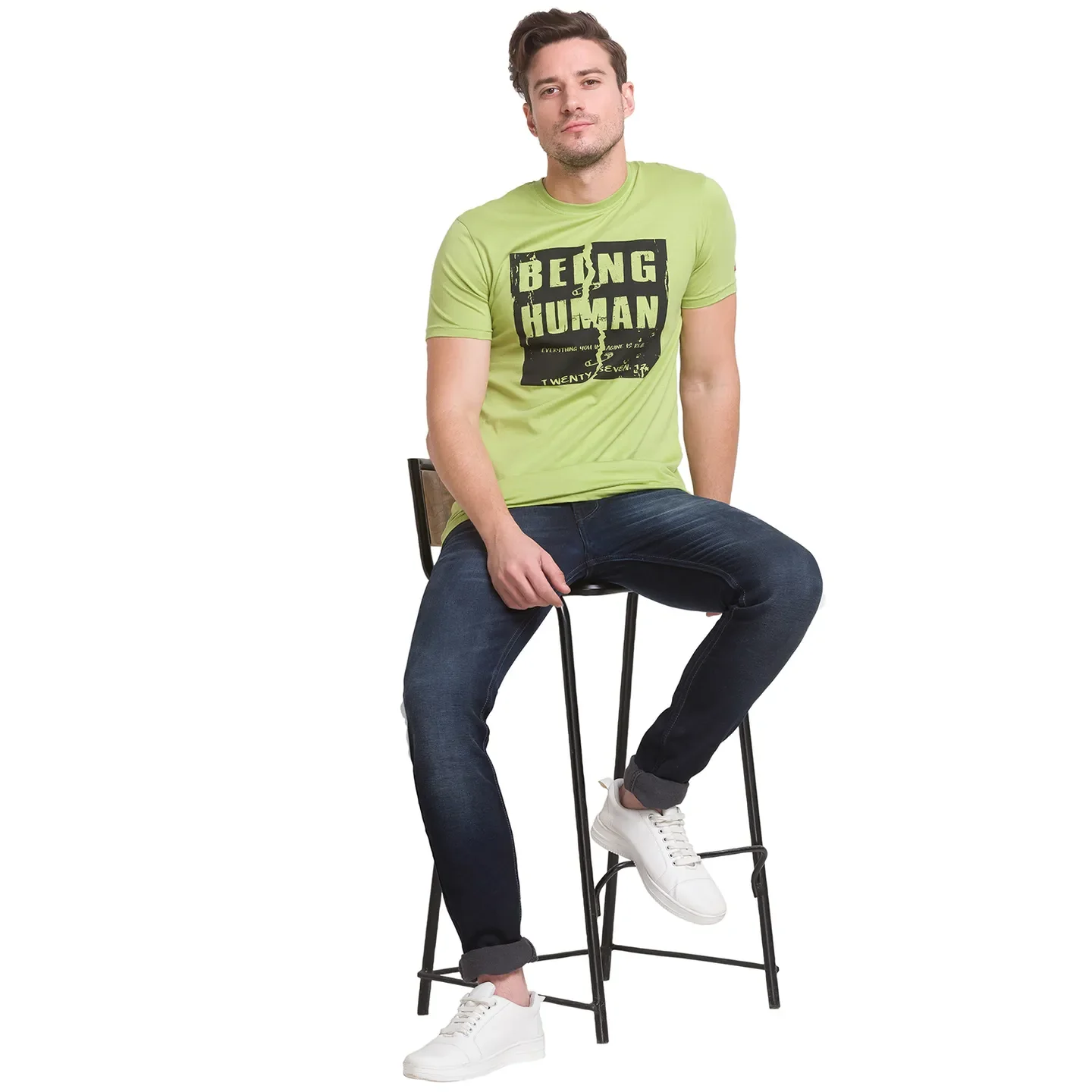 Green Regular Fit Men's Short Sleeves T-Shirt by Being Human Clothing - Image 2