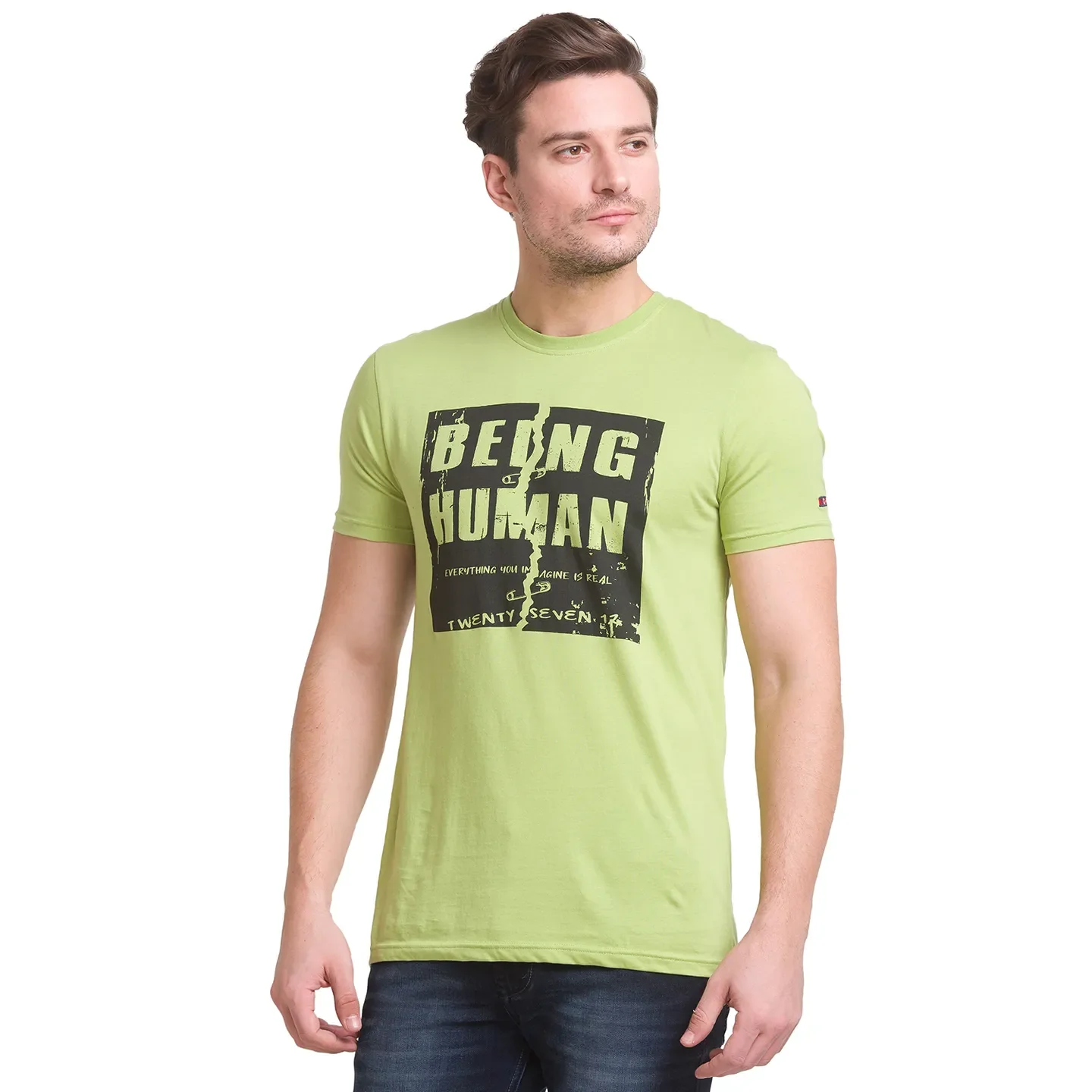 Green Regular Fit Men's Short Sleeves T-Shirt by Being Human Clothing - Image 4