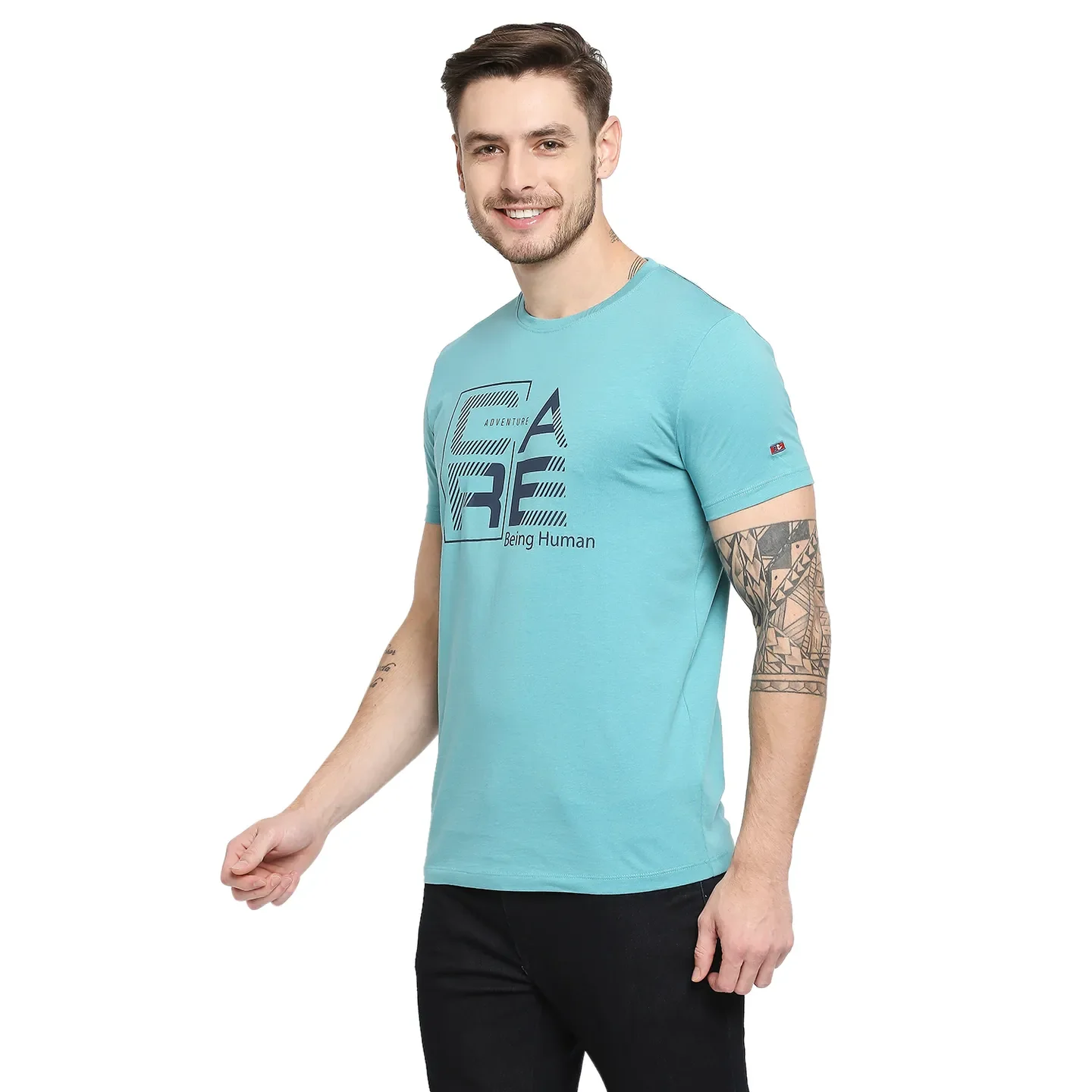 Blue Regular Fit Men's Short Sleeves T-Shirt by Being Human Clothing - Image 3