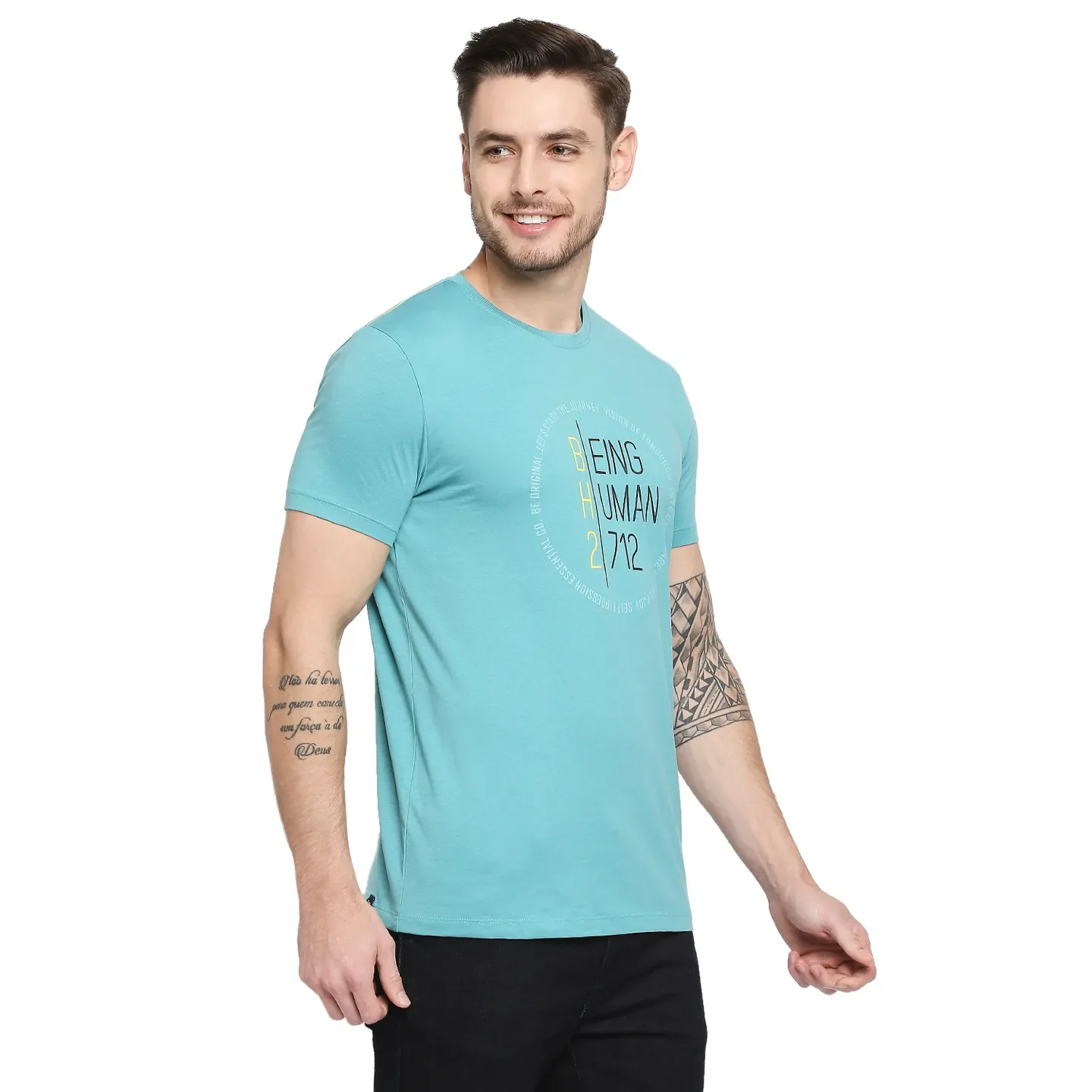 Blue Regular Fit Men's Short Sleeves T-Shirt by Being Human Clothing - Image 5