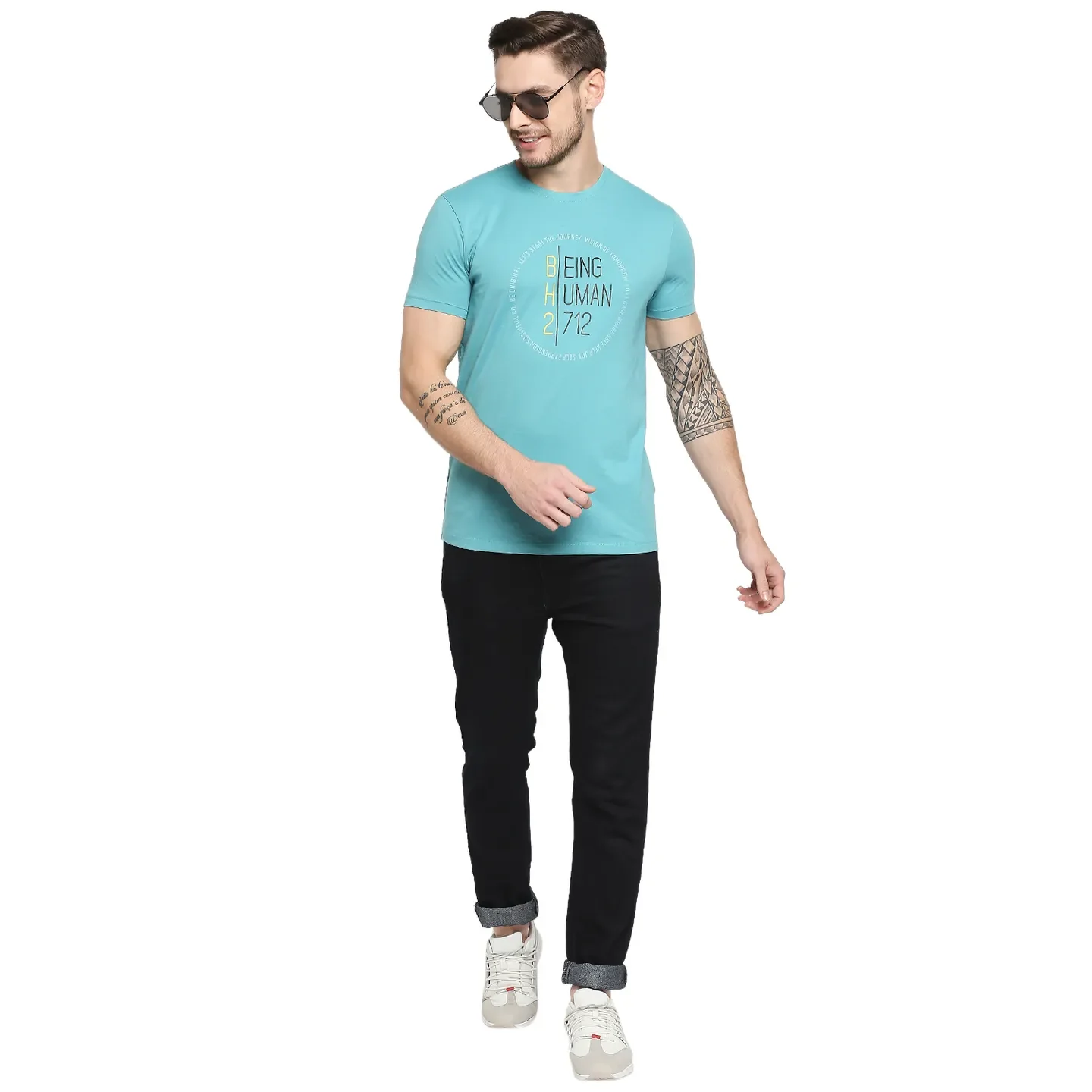 Blue Regular Fit Men's Short Sleeves T-Shirt by Being Human Clothing - Image 6