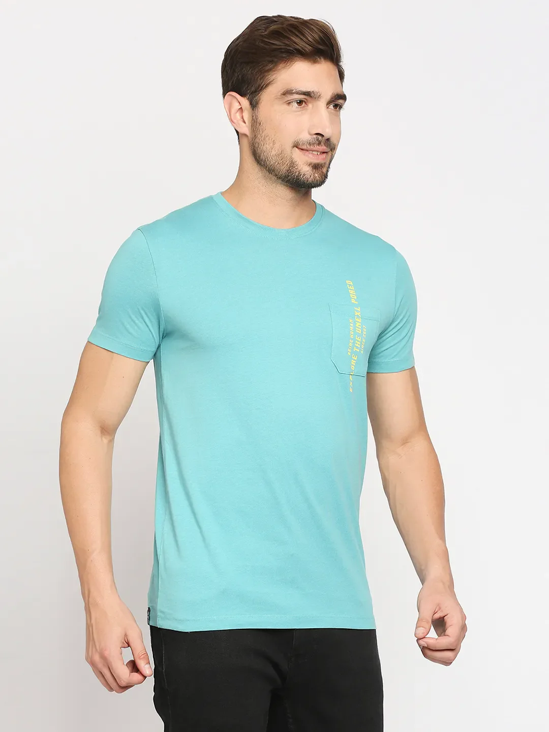 Blue Regular Fit Men's Short Sleeves T-Shirt by Being Human Clothing - Image 3
