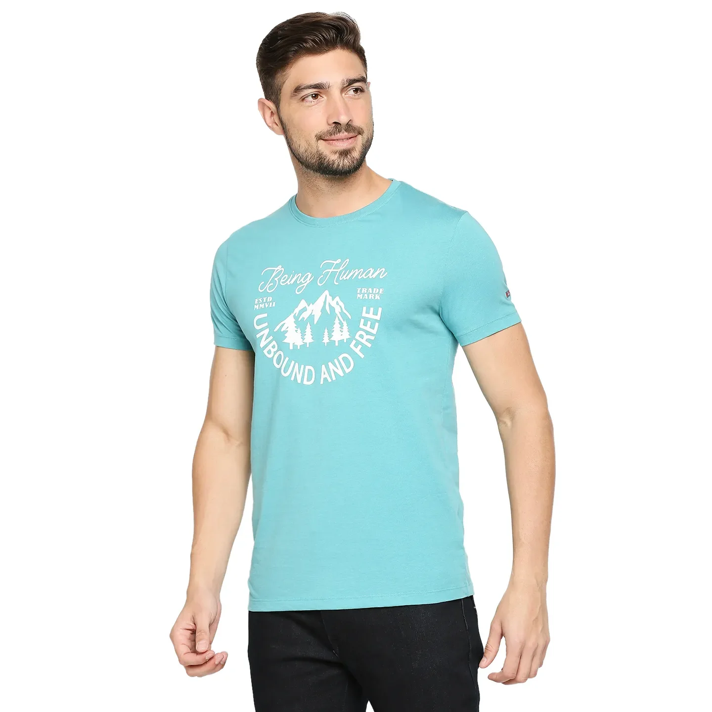 Blue Regular Fit Men's Short Sleeves T-Shirt by Being Human Clothing - Image 3