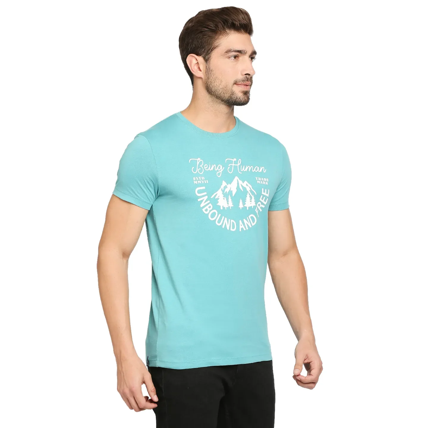Blue Regular Fit Men's Short Sleeves T-Shirt by Being Human Clothing - Image 5