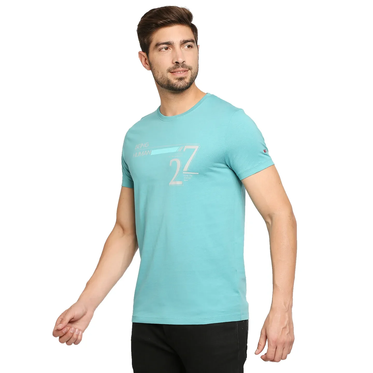 Blue Regular Fit Men's Short Sleeves T-Shirt by Being Human Clothing - Image 3