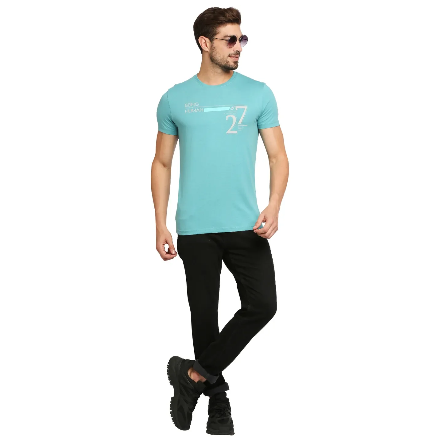 Blue Regular Fit Men's Short Sleeves T-Shirt by Being Human Clothing - Image 6