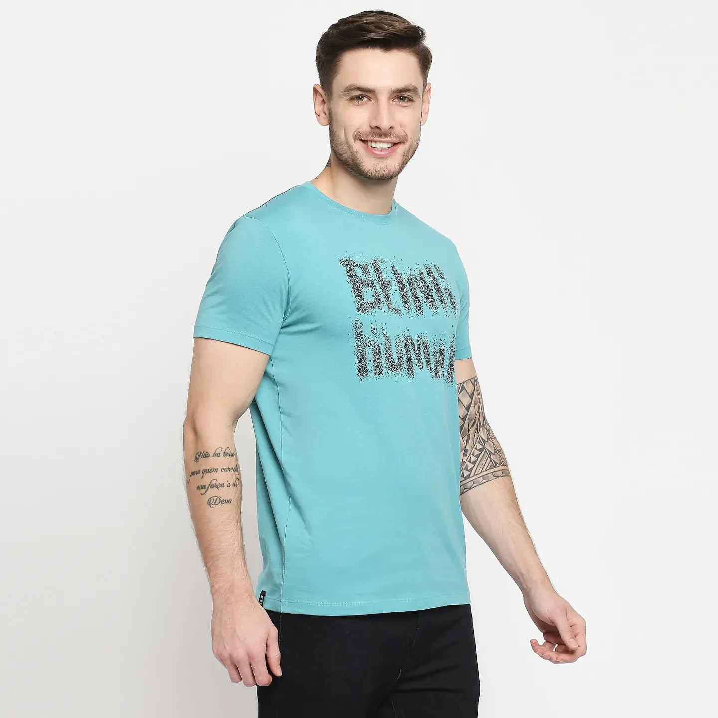 Blue Regular Fit Men's Short Sleeves T-Shirt by Being Human Clothing - Image 4