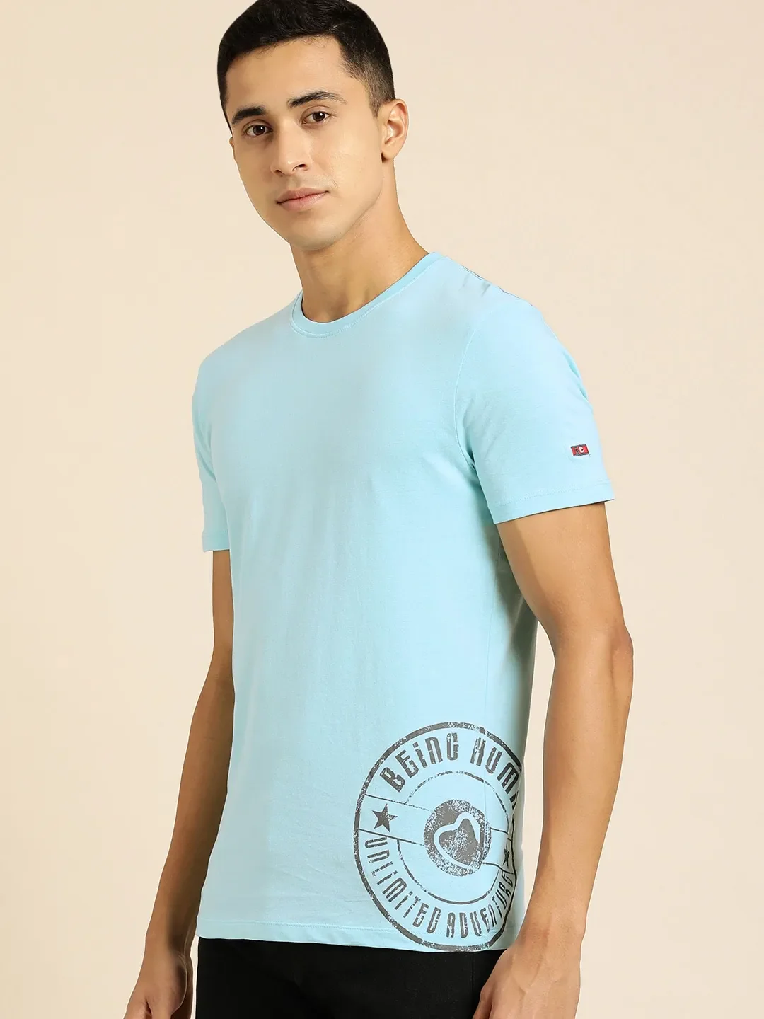 Blue Regular Fit Men's Short Sleeves T-Shirt by Being Human Clothing - Image 2
