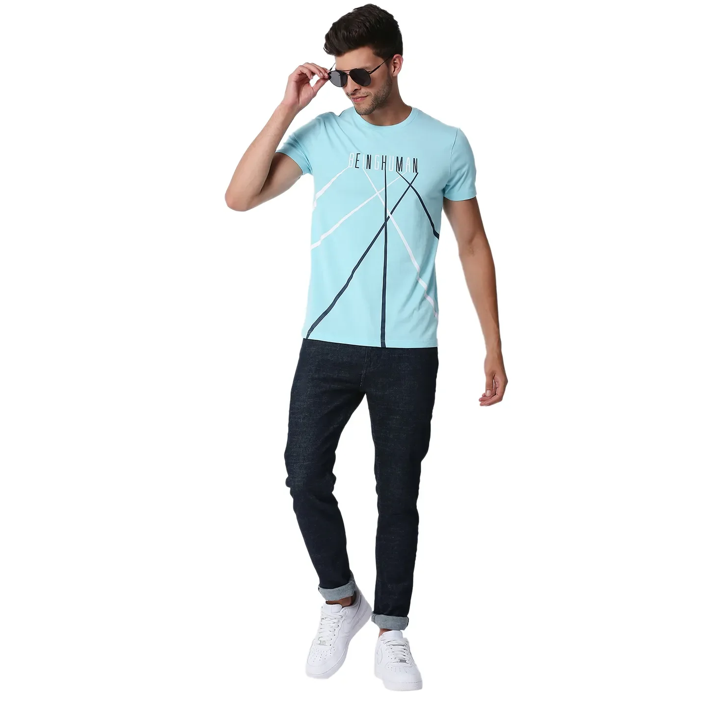 Blue Regular Fit Men's Short Sleeves T-Shirt by Being Human Clothing - Image 5