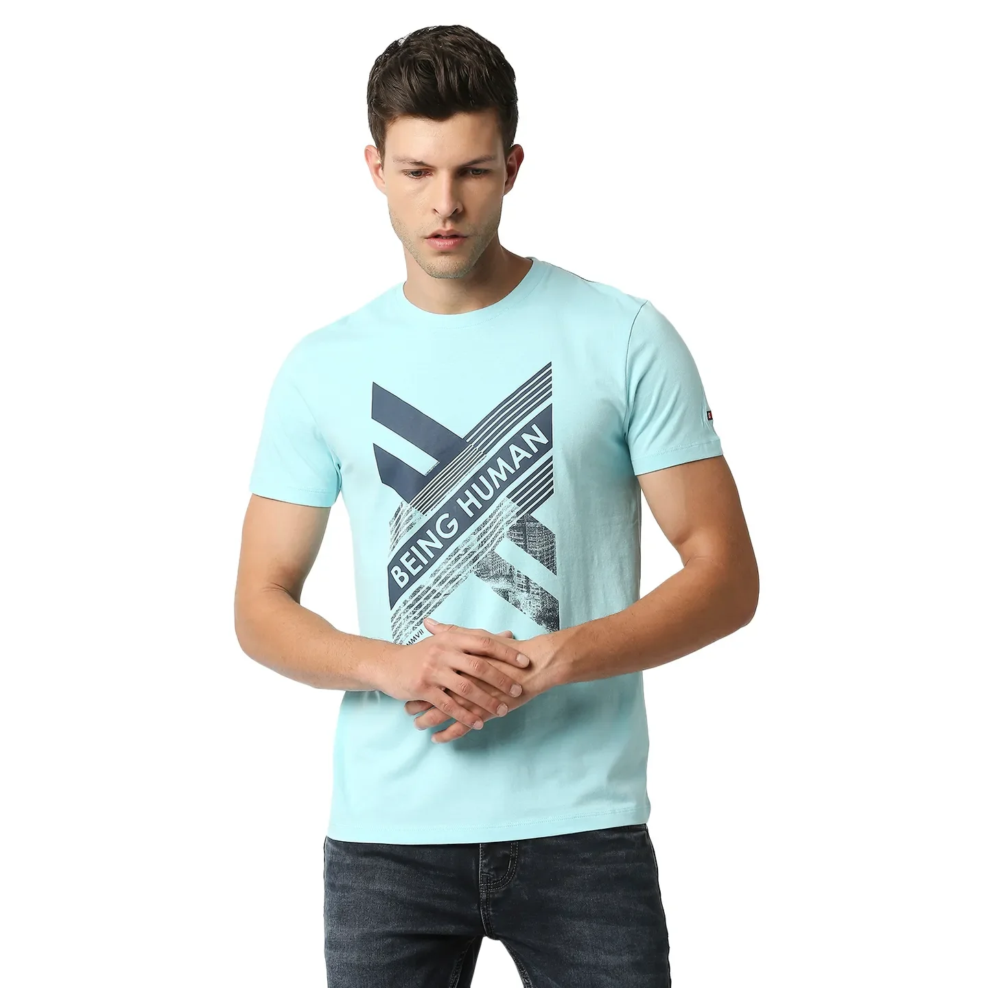 Blue Regular Fit Men's Short Sleeves T-Shirt by Being Human Clothing