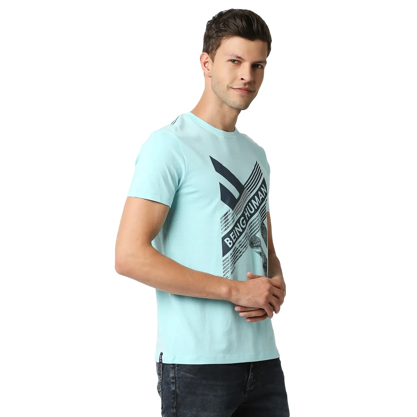 Blue Regular Fit Men's Short Sleeves T-Shirt by Being Human Clothing - Image 3