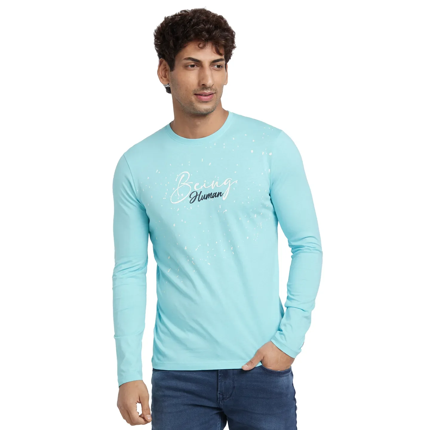 Blue Regular Fit Men's Long Sleeves T-Shirt by Being Human Clothing