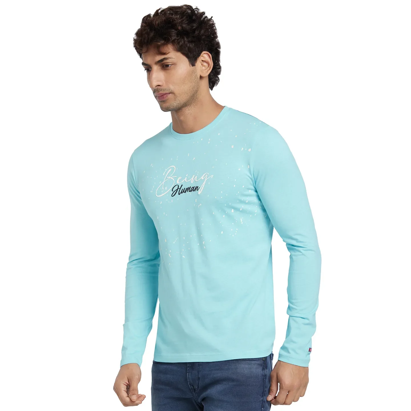 Blue Regular Fit Men's Long Sleeves T-Shirt by Being Human Clothing - Image 2