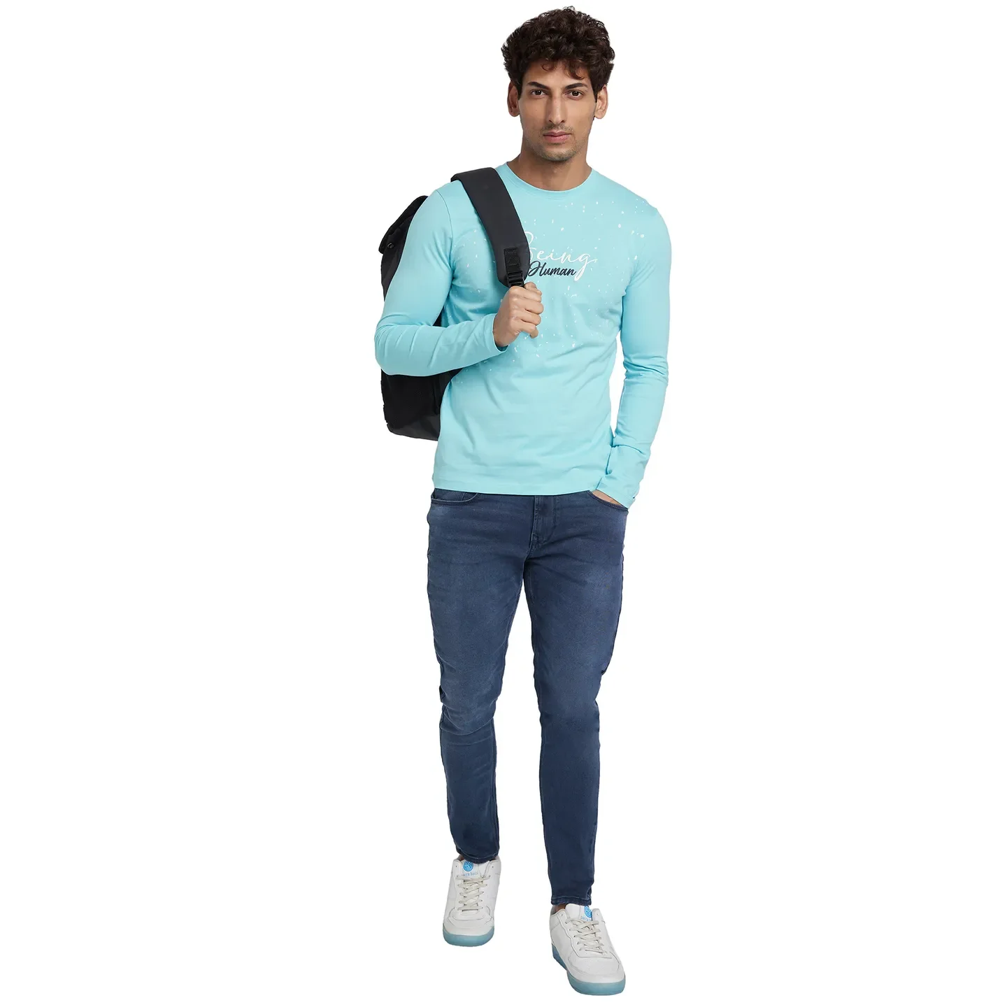 Blue Regular Fit Men's Long Sleeves T-Shirt by Being Human Clothing - Image 6
