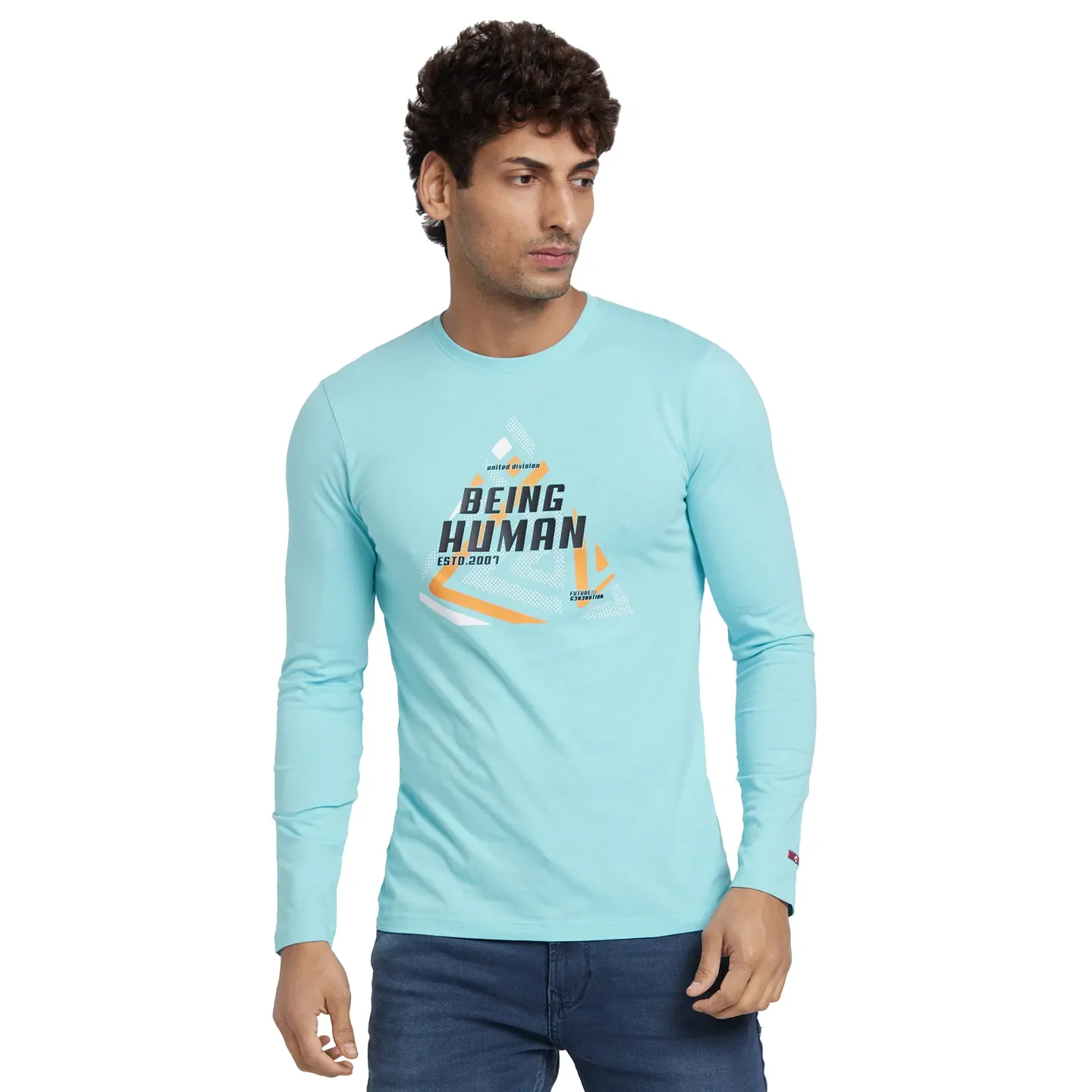 Blue Regular Fit Men's Long Sleeves T-Shirt by Being Human Clothing