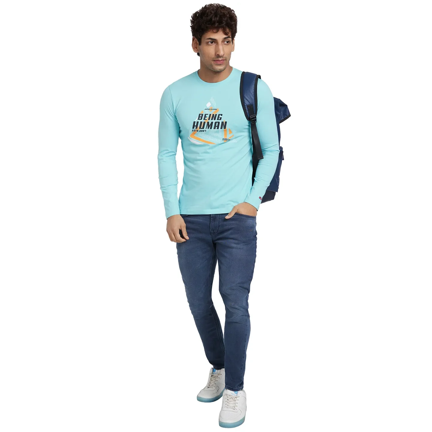 Blue Regular Fit Men's Long Sleeves T-Shirt by Being Human Clothing - Image 6