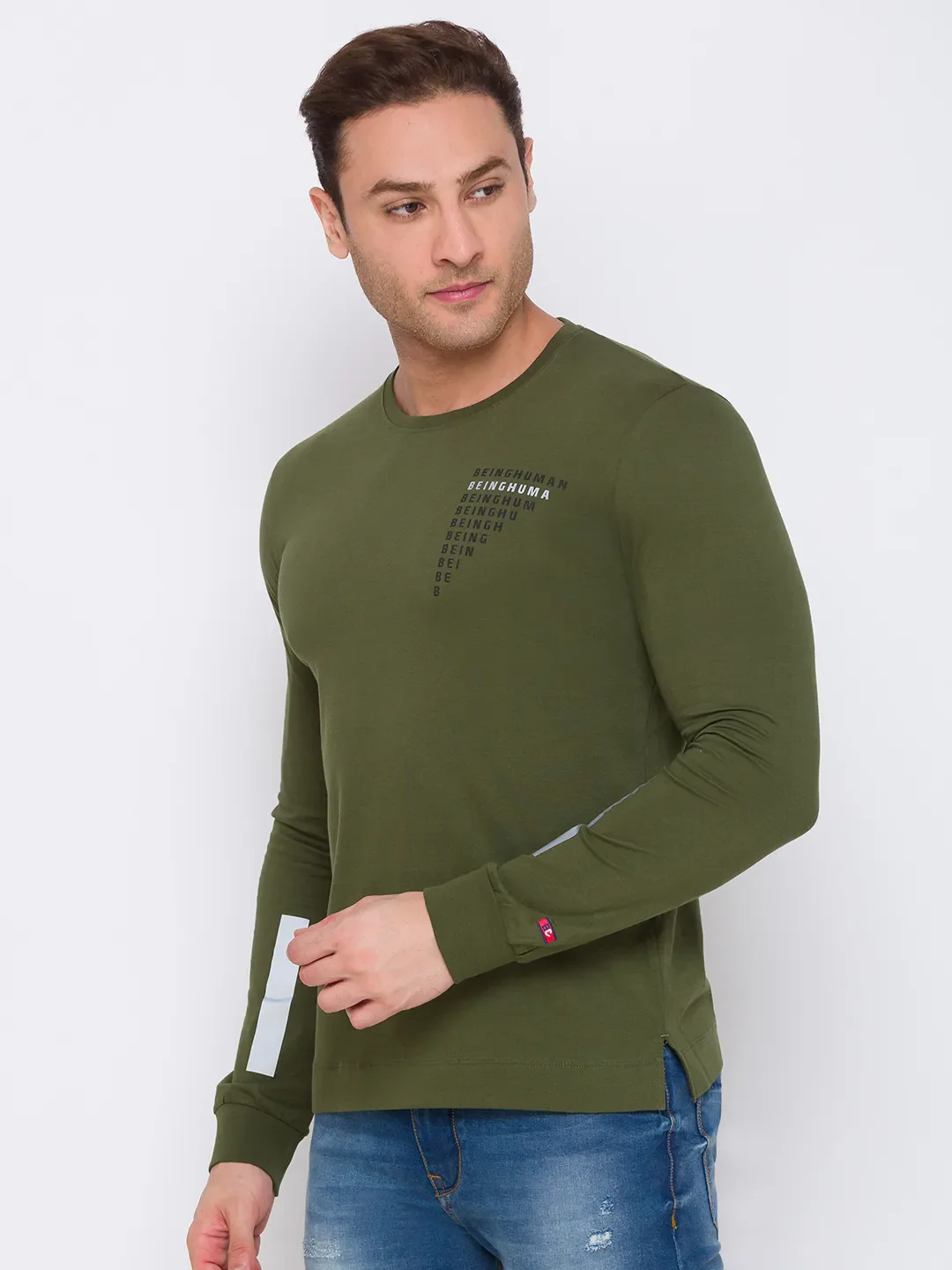 Green Regular Fit Men's Long Sleeves T-Shirt by Being Human Clothing - Image 2