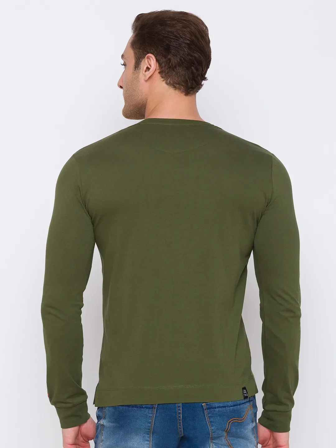 Green Regular Fit Men's Long Sleeves T-Shirt by Being Human Clothing - Image 3