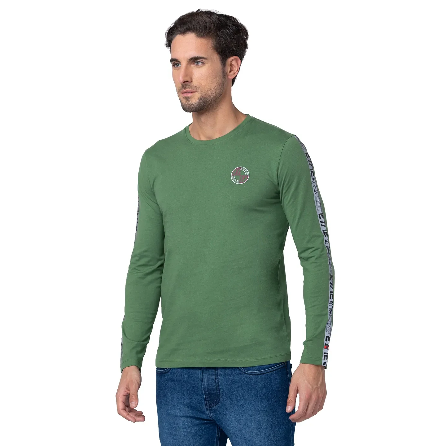 Green Regular Fit Men's Long Sleeves T-Shirt by Being Human Clothing - Image 2