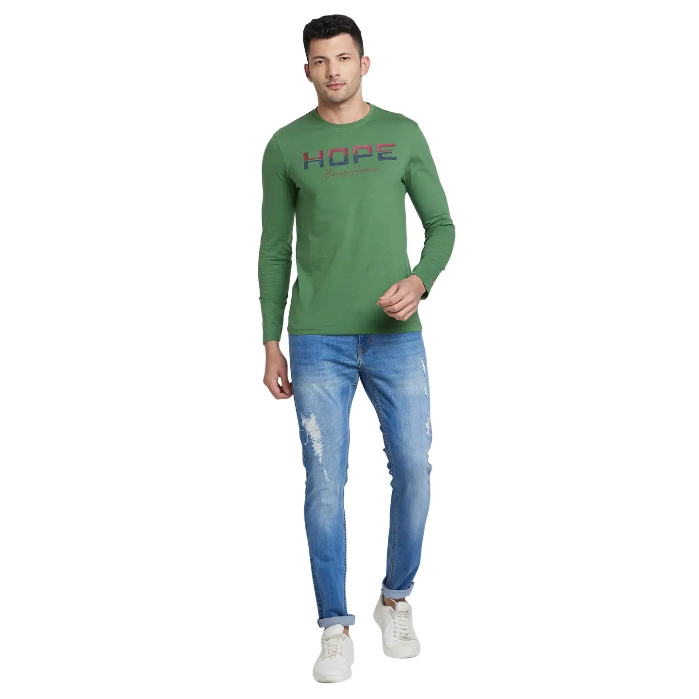 Green Regular Fit Round Neck Men's T-Shirt by Being Human Clothing - Image 5