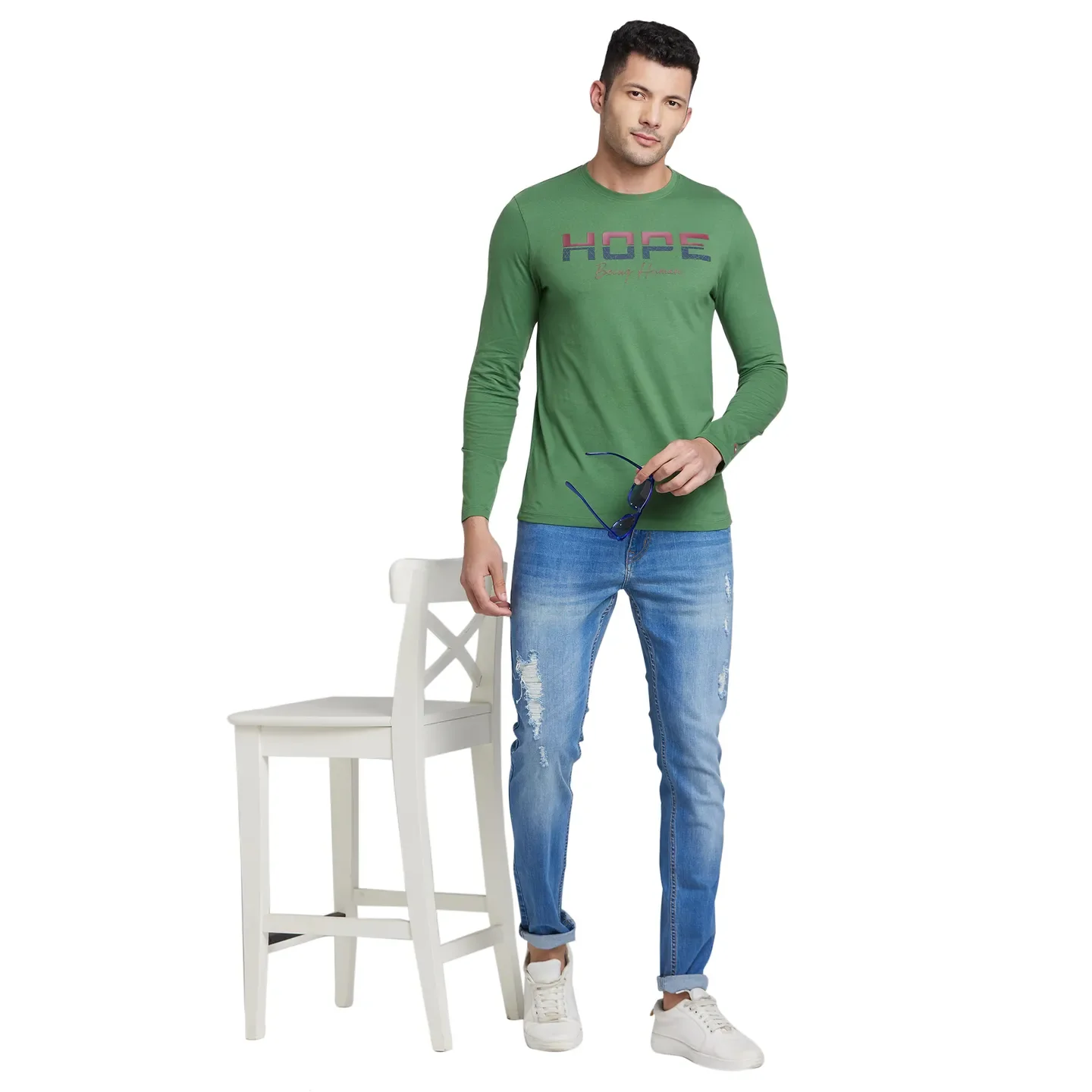 Green Regular Fit Round Neck Men's T-Shirt by Being Human Clothing - Image 6