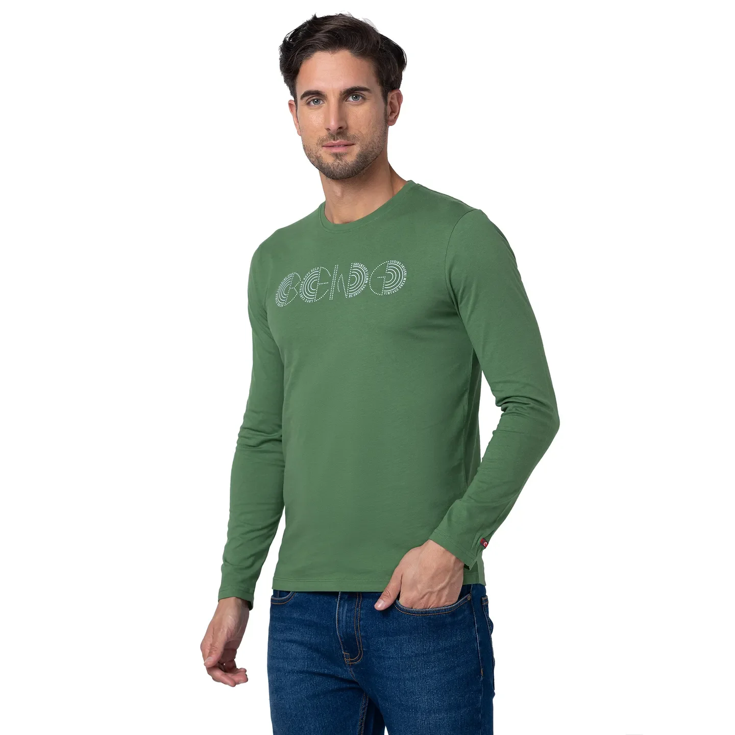 Green Regular Fit Men's Long Sleeves T-Shirt by Being Human Clothing - Image 2
