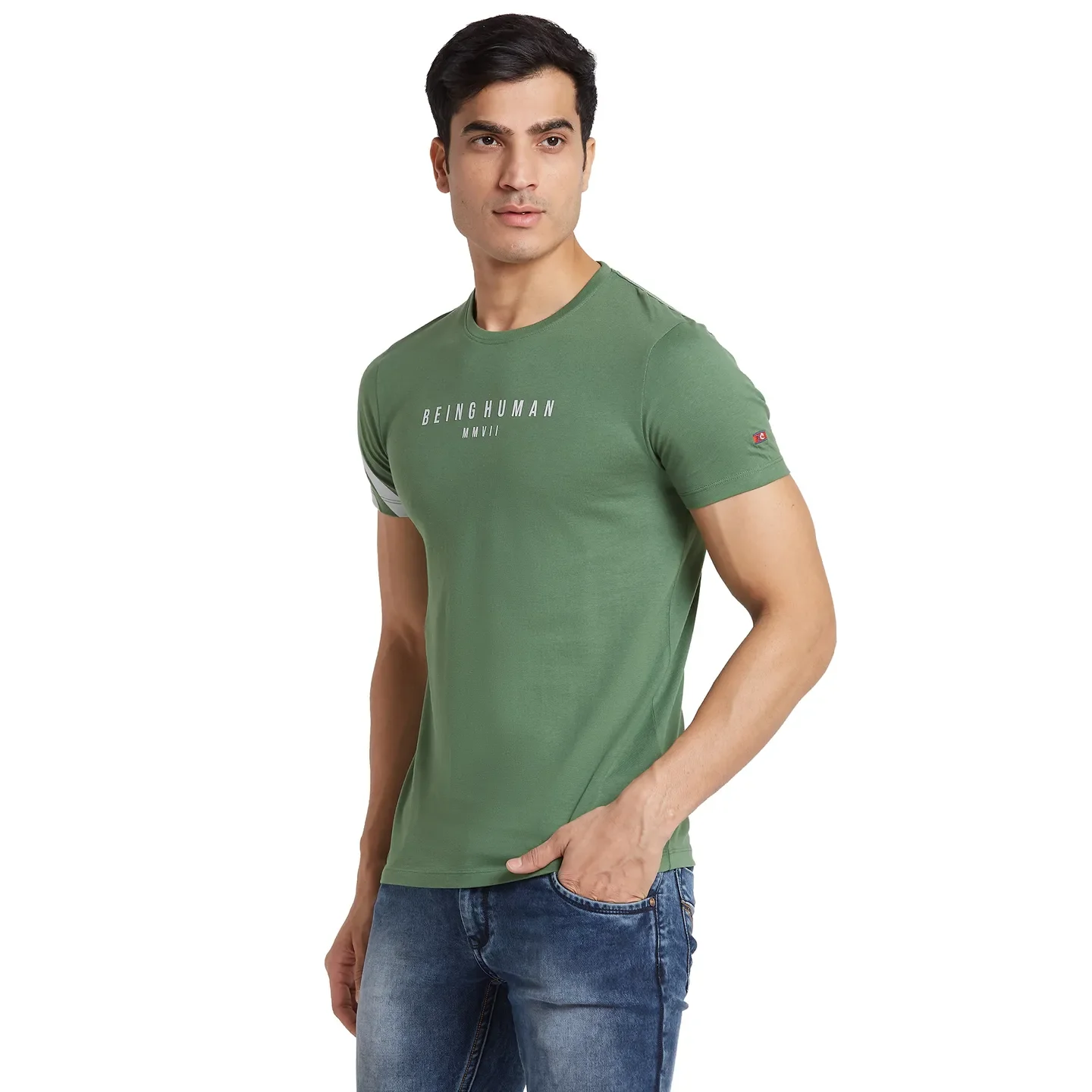 Green Regular Fit Men's Short Sleeves T-Shirt by Being Human Clothing - Image 2