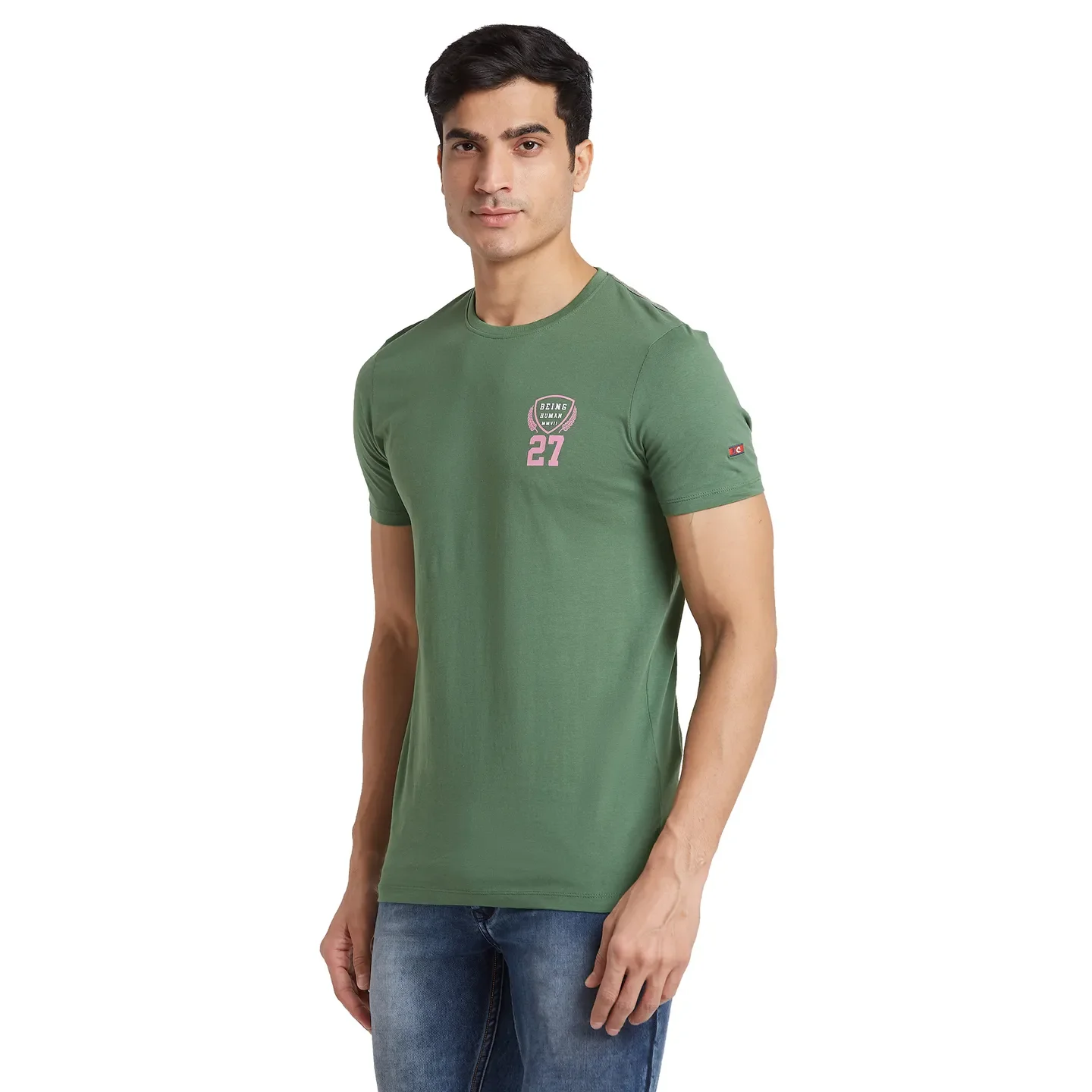 Green Regular Fit Men's Short Sleeves T-Shirt by Being Human Clothing - Image 2
