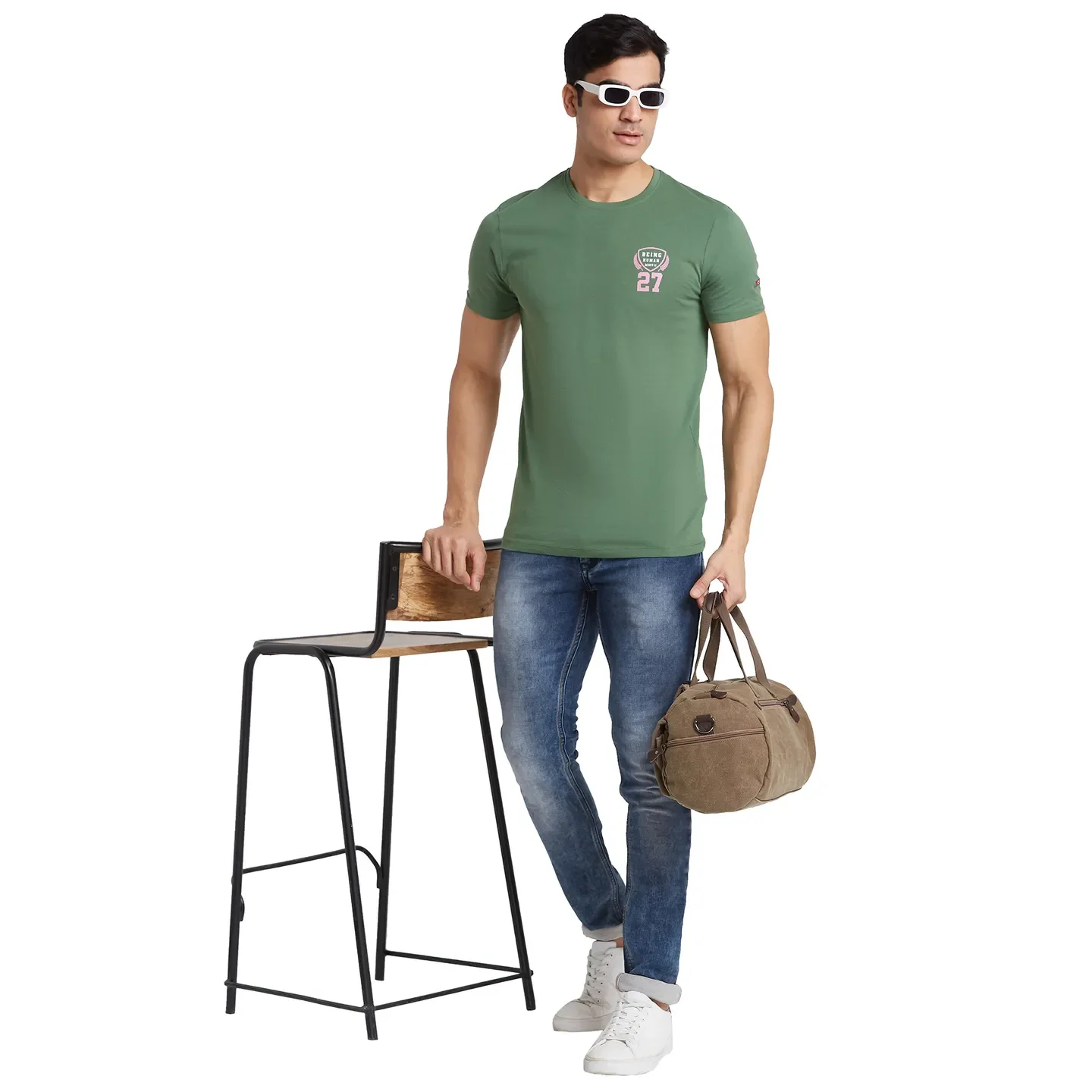 Green Regular Fit Men's Short Sleeves T-Shirt by Being Human Clothing - Image 6