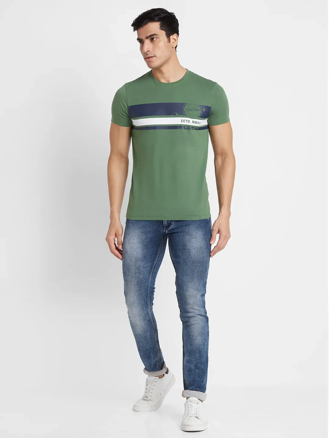 Green Regular Fit Round Neck Men's T-Shirt by Being Human Clothing - Image 2
